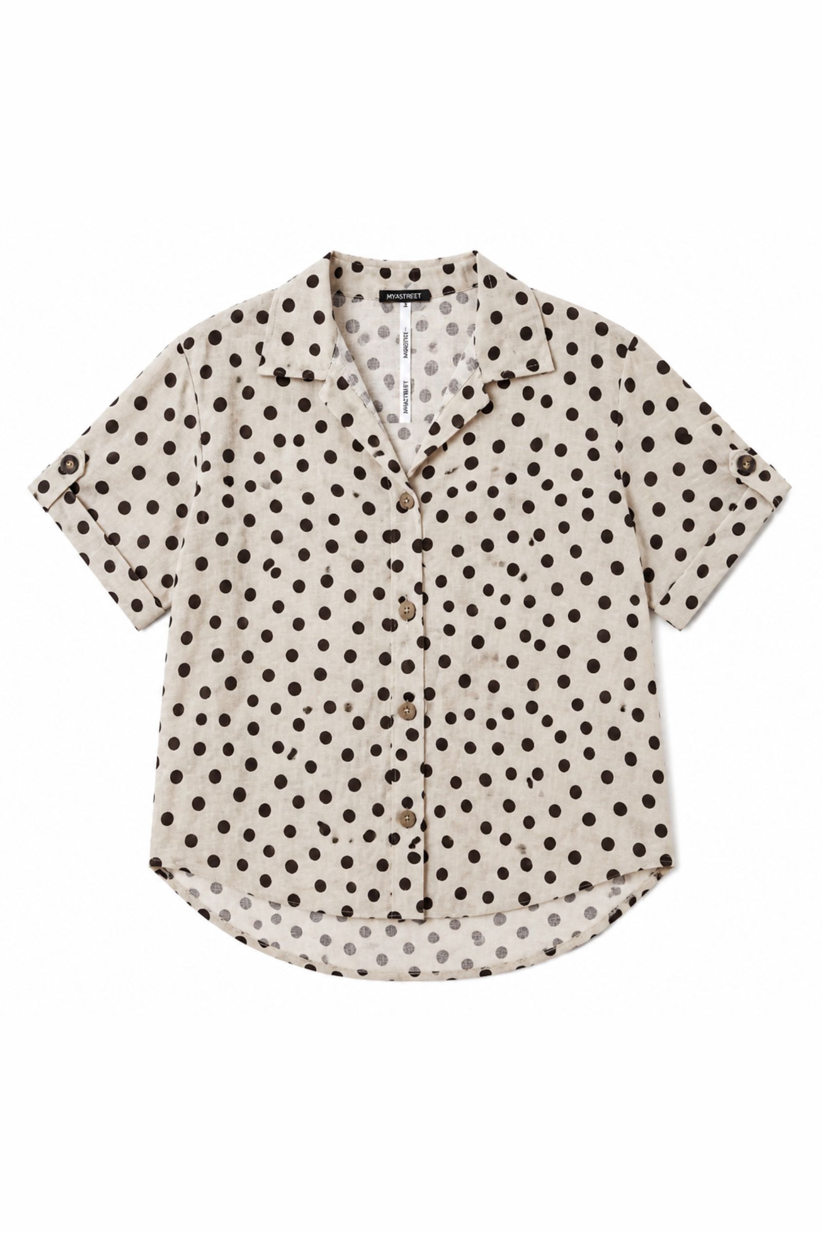 315 CAMICIA IN MISTO LINO A POIS - Bianco, S
