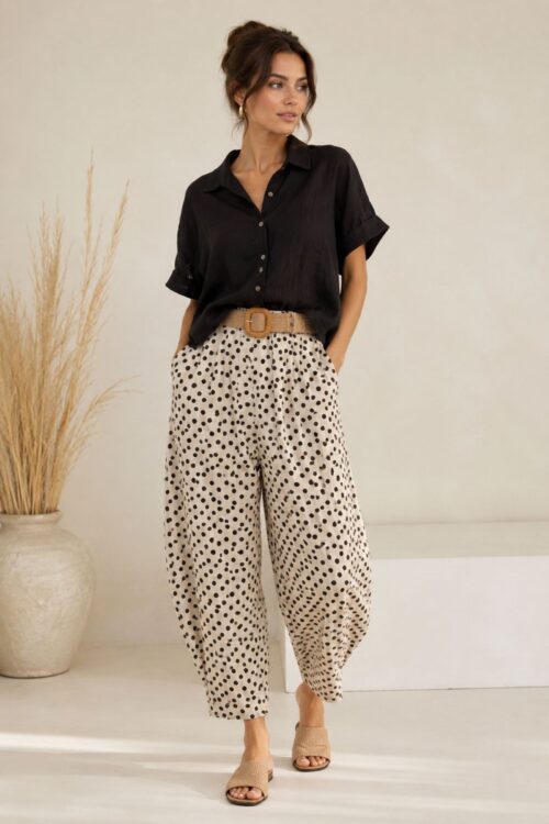 PANTALONI CON CINTURA A POIS