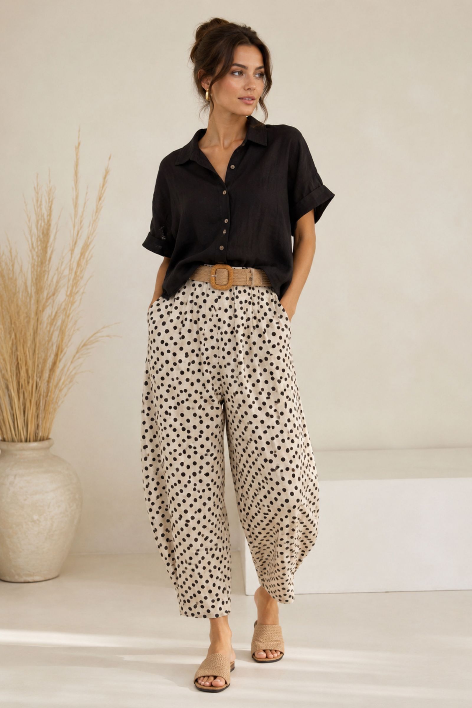 324 PANTALONI CON CINTURA A POIS - Blu, S