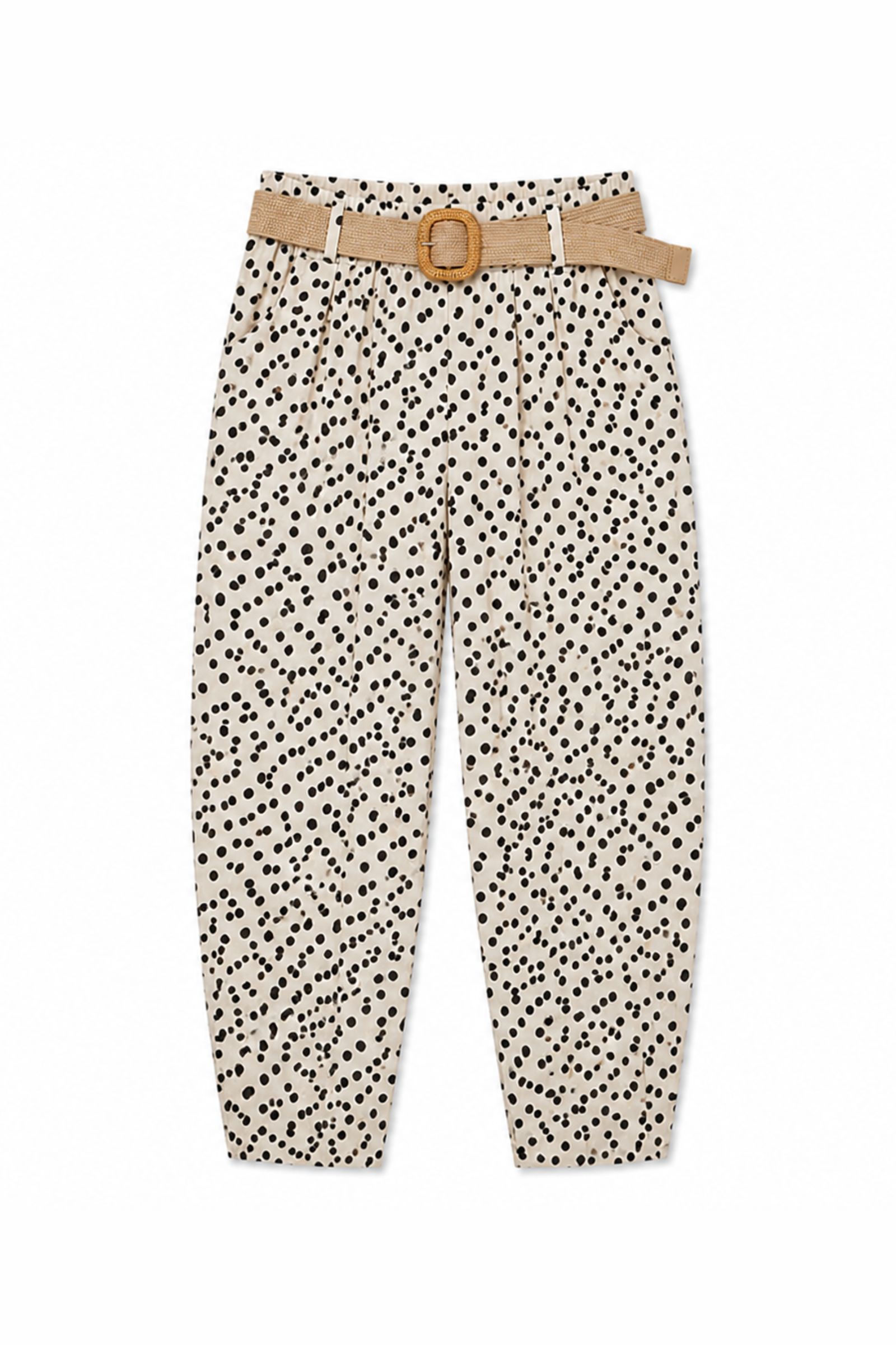 327 PANTALONI CON CINTURA A POIS - Bianco, S