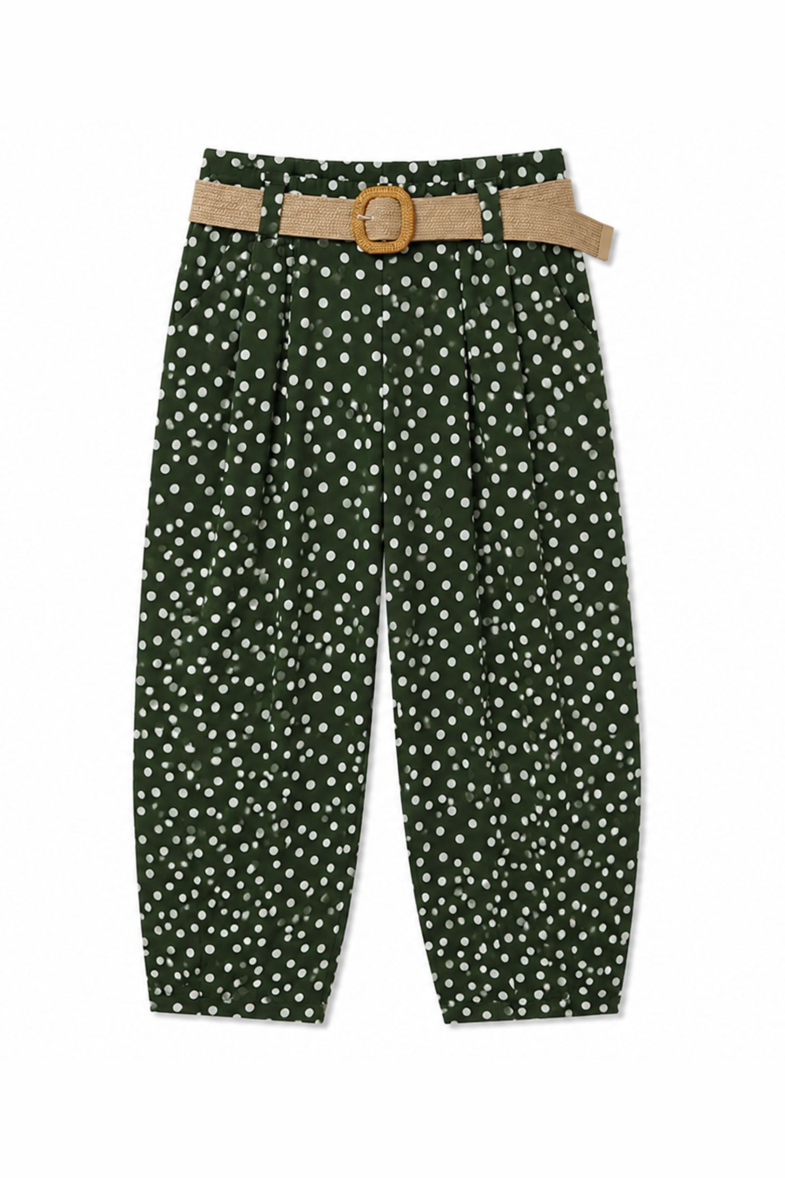 328 PANTALONI CON CINTURA A POIS - Militare, S