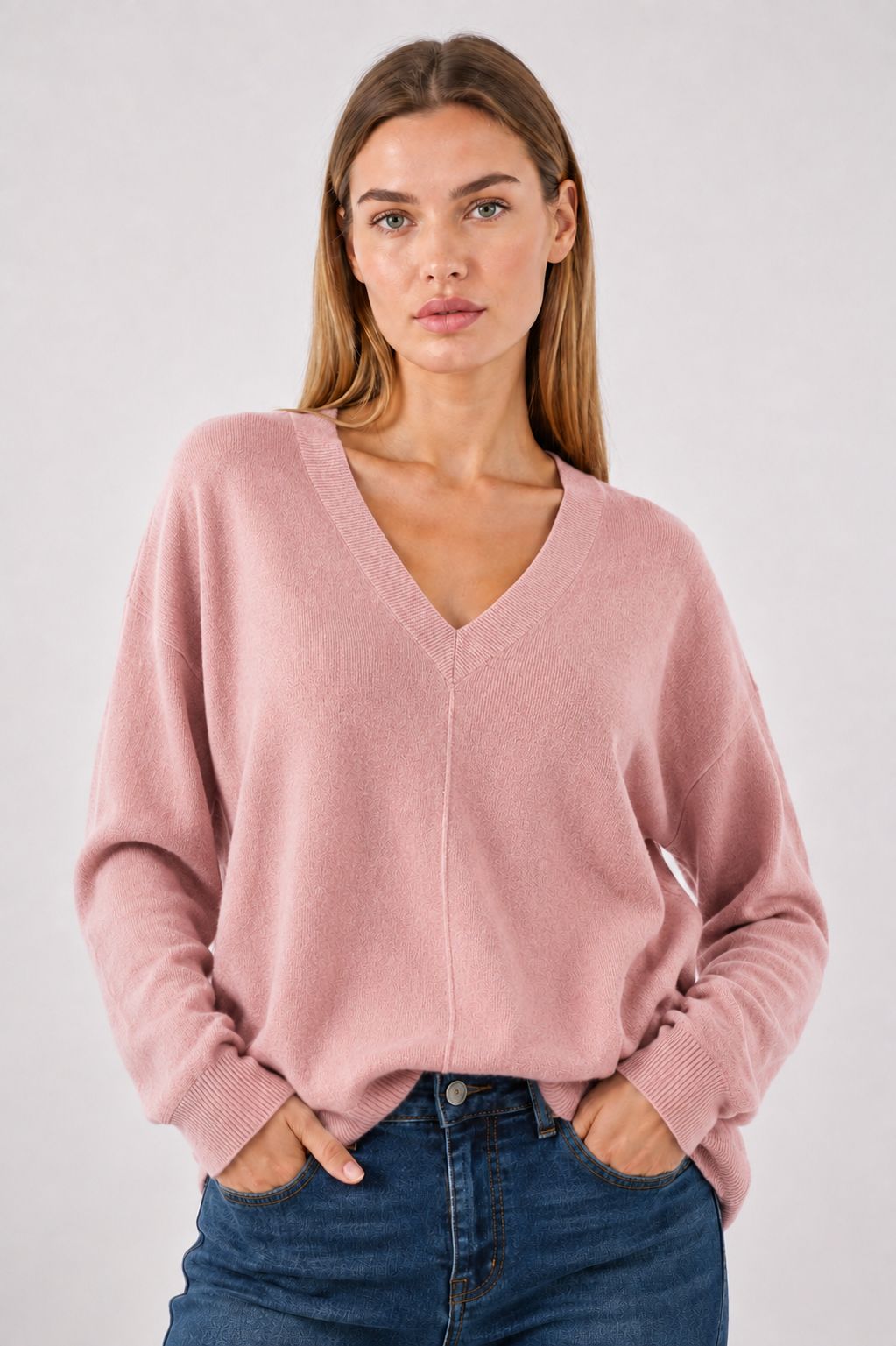 3f9f28f8-f4c1-4476-8ada-6467d5edb6a7 MAGLIONE CON SCOLLO A V E CUCITURA A VISTA - Rosa, TU