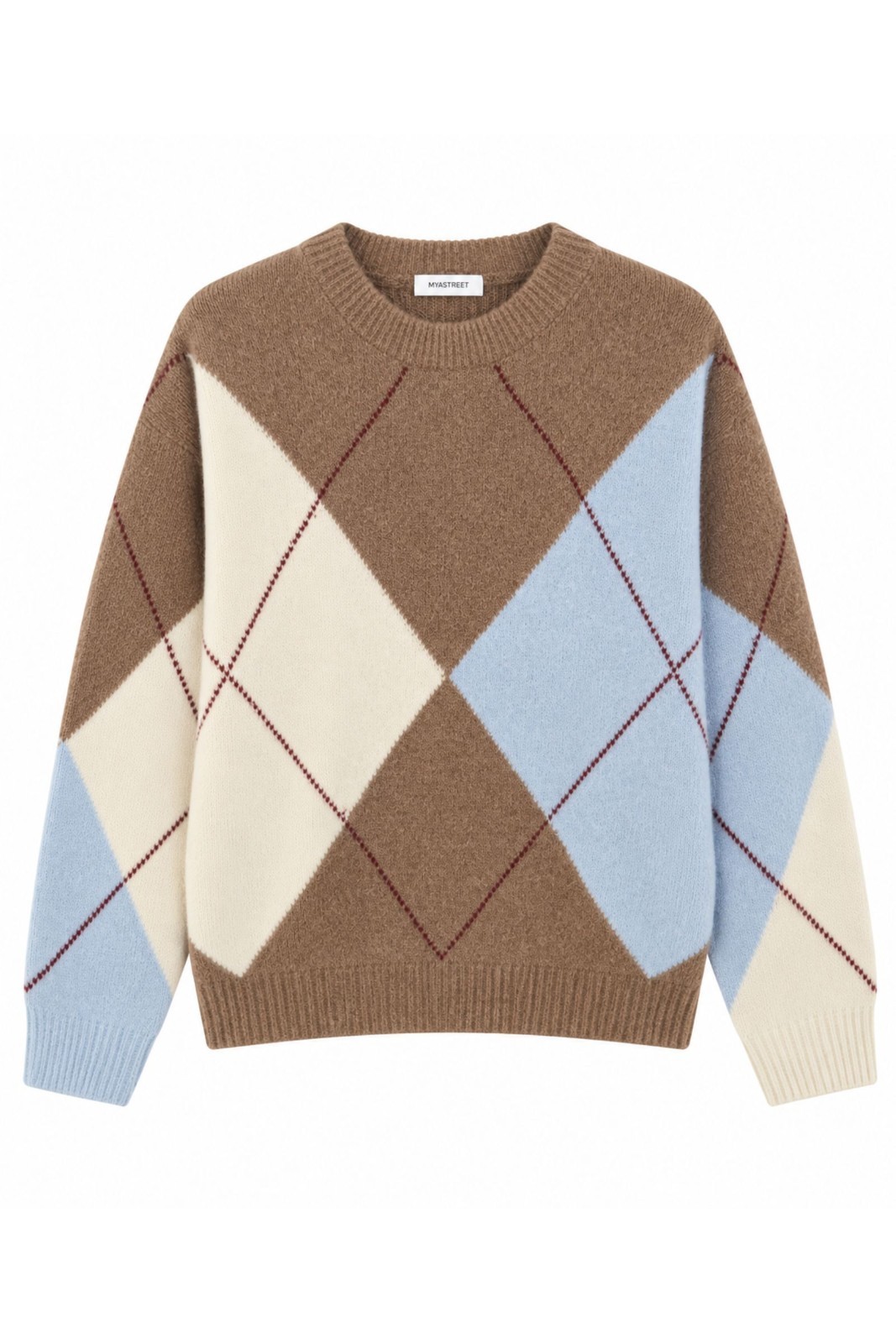4 MAGLIONE GIROCOLLO CON FANTASIA ROMBI - Cammello, TU