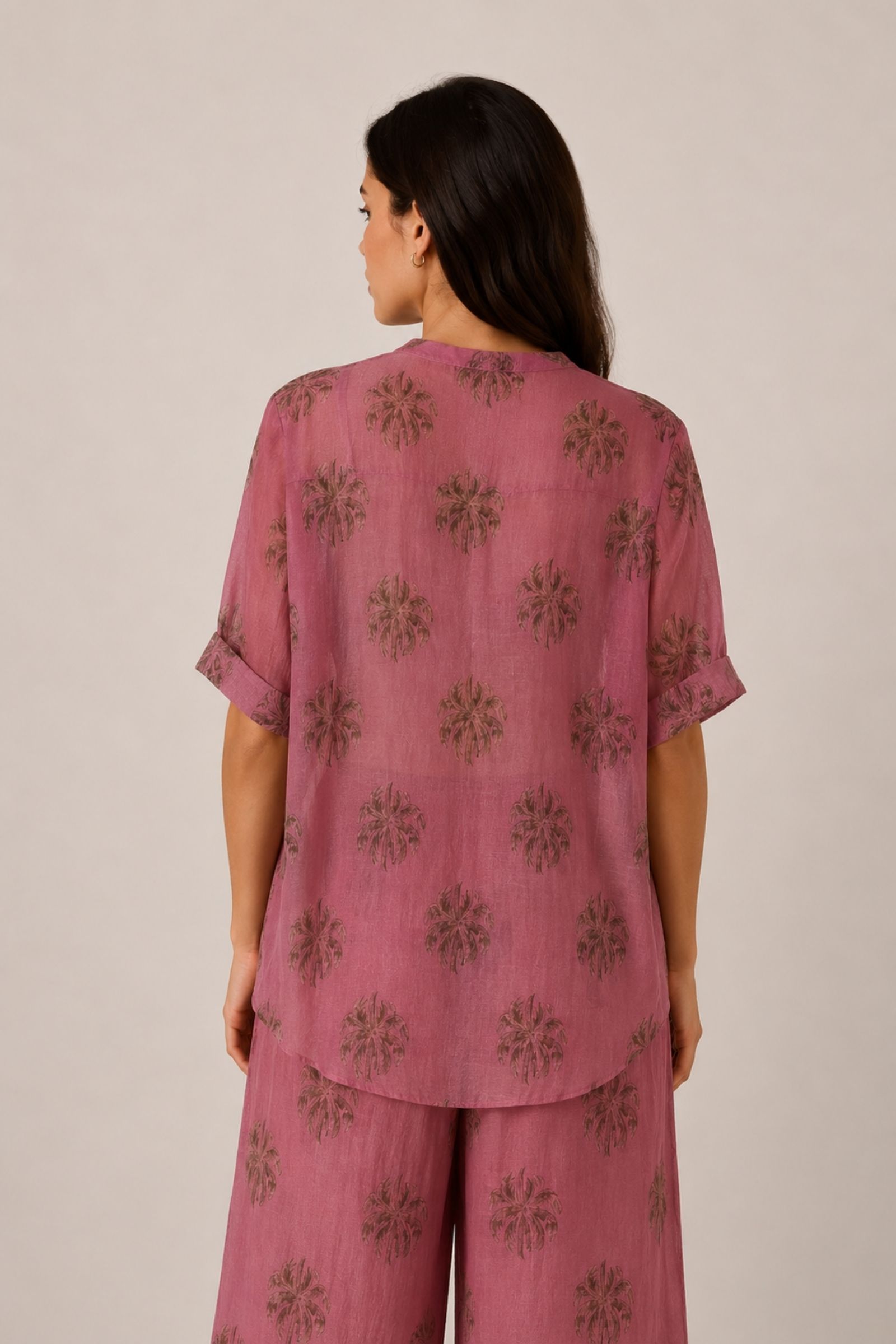 CAMICIA CON COLLETTO ALLA COREANA FANTASIA PALME - immagine 3