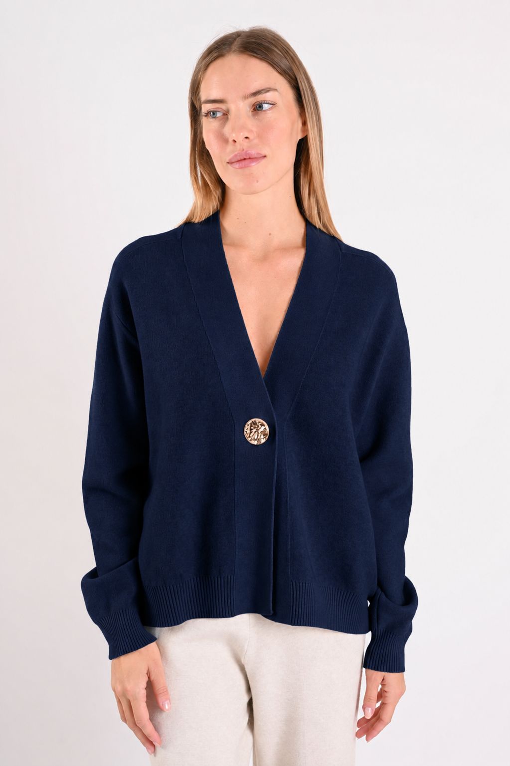 4a44948c-5d1d-4500-b766-323329deb62d CARDIGAN CORTO CON BOTTONE - Blu, TU