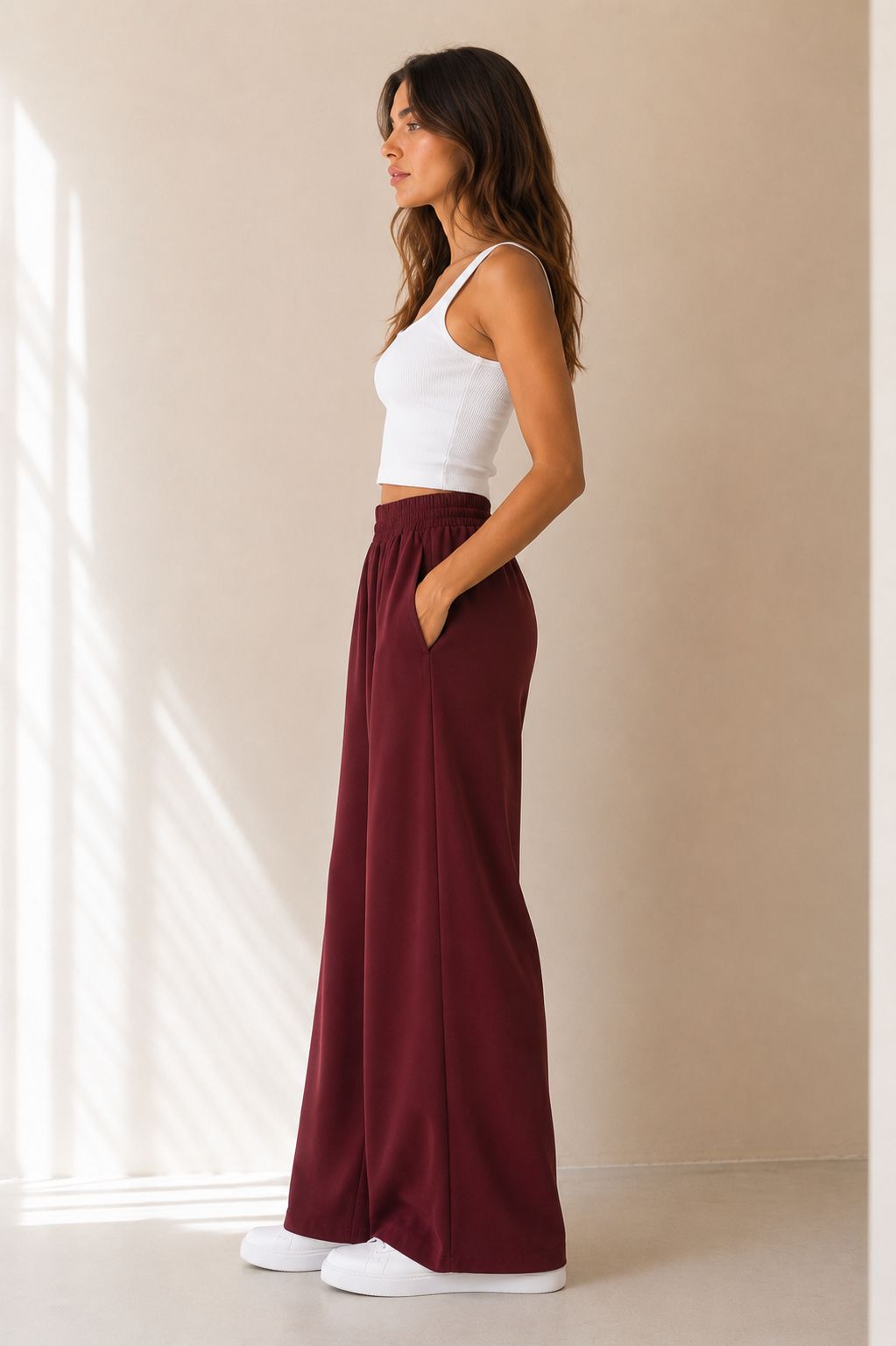 PANTALONE PALAZZO IN TESSUTO MORBIDO EFFETTO TUTA - immagine 2