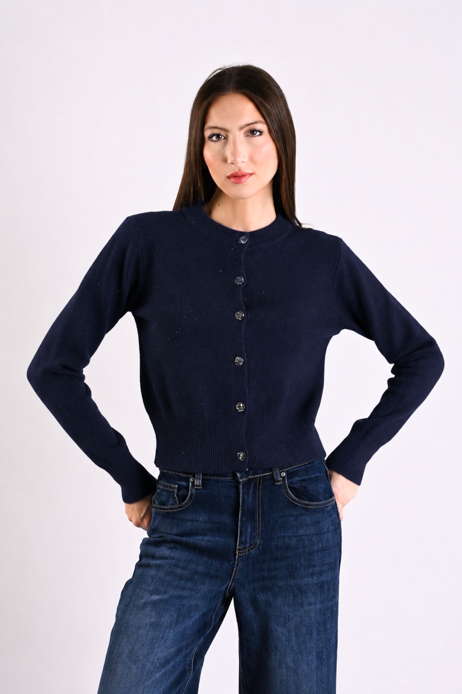 5 CARDIGAN CON MICROPAILLETTES E BOTTONI EFFETTO MARTELLATO - Blu, TU