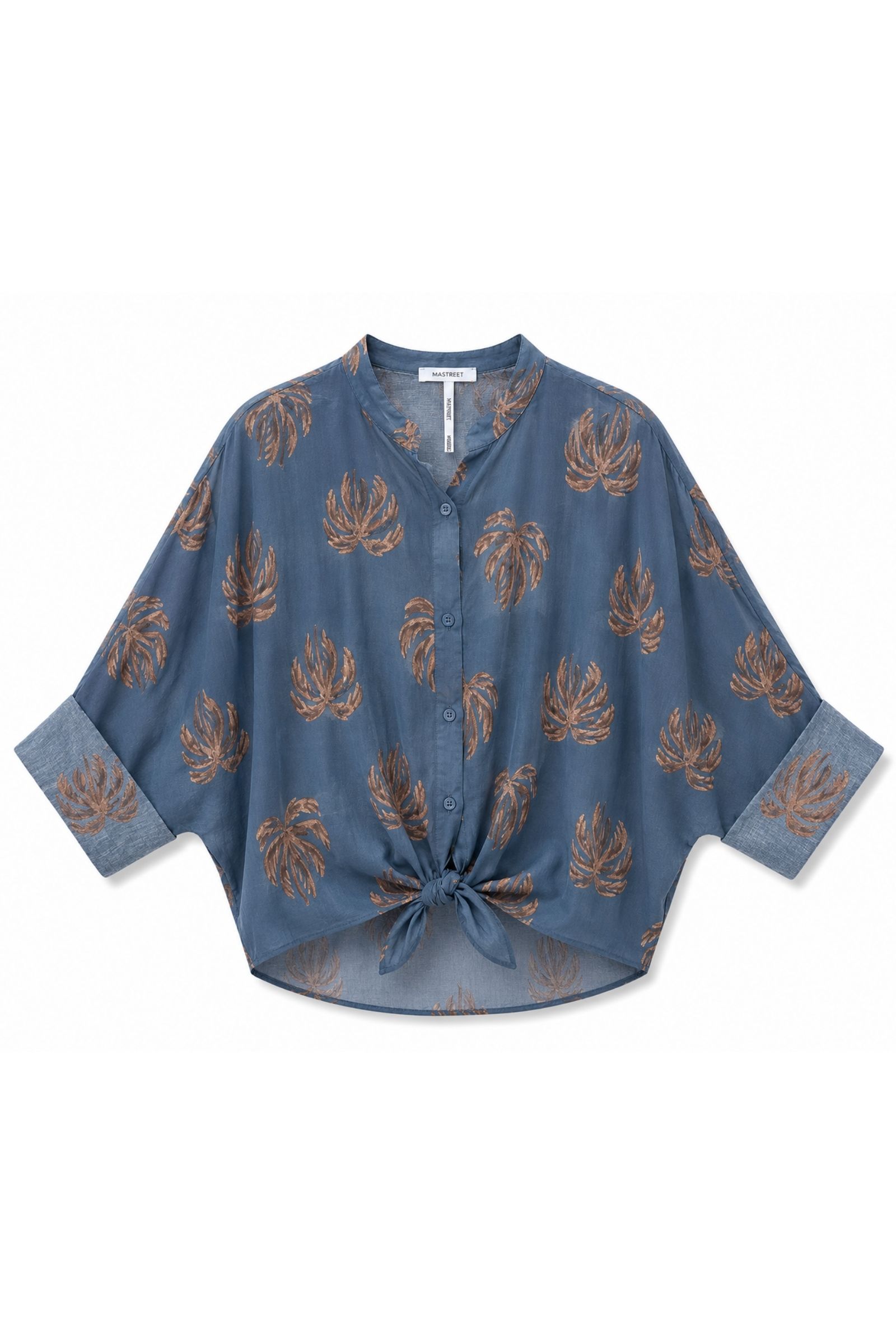 5 CAMICIA CON COLLETTO ALLA COREANA FANTASIA PALME - Azzurro, TU