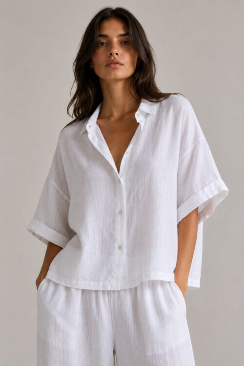 CAMICIA A MANICHE CORTE IN LINO