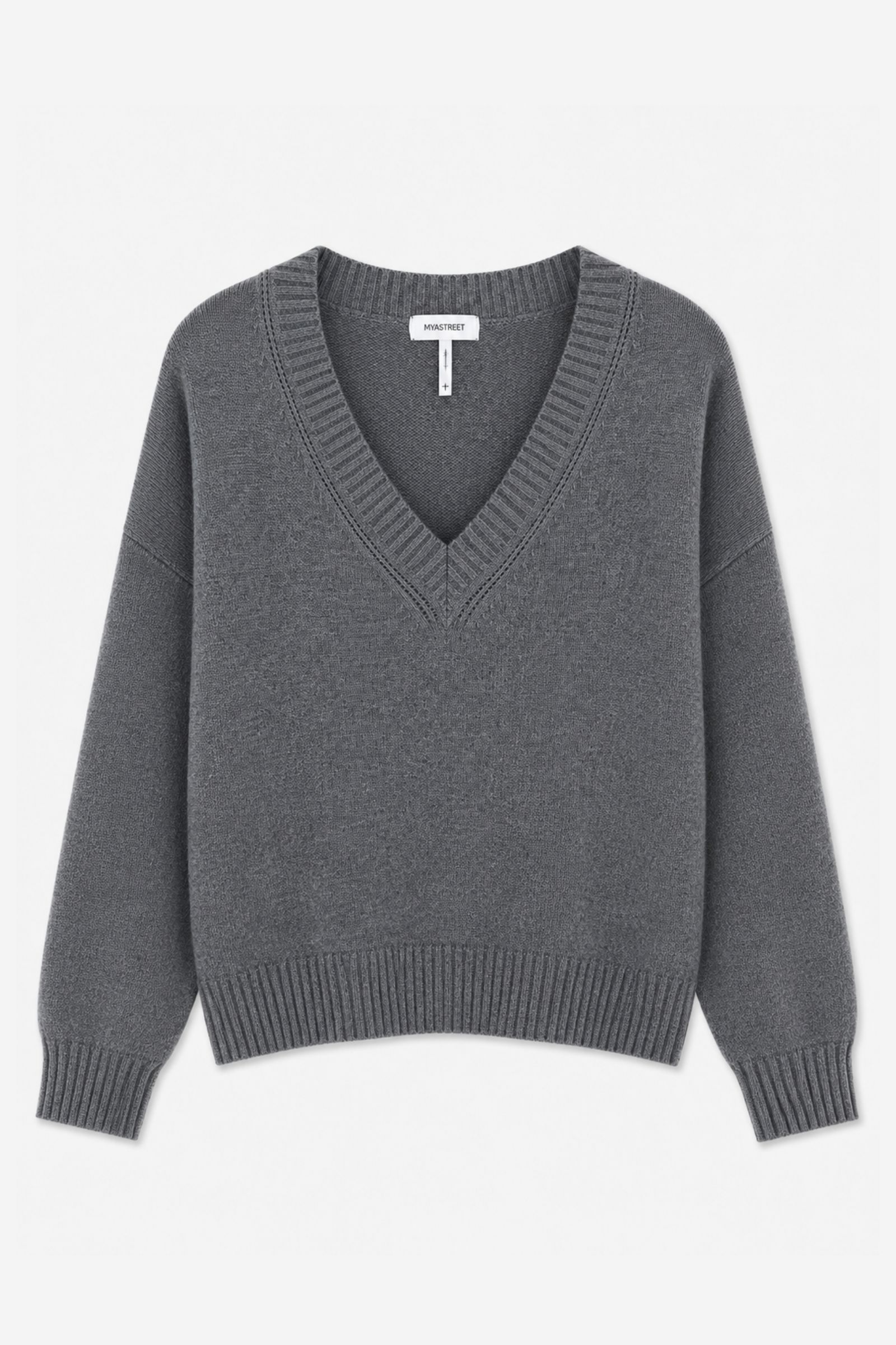 54 MAGLIA SCOLLO A V CON RIFINITURE A COSTINE - Grigio, TU