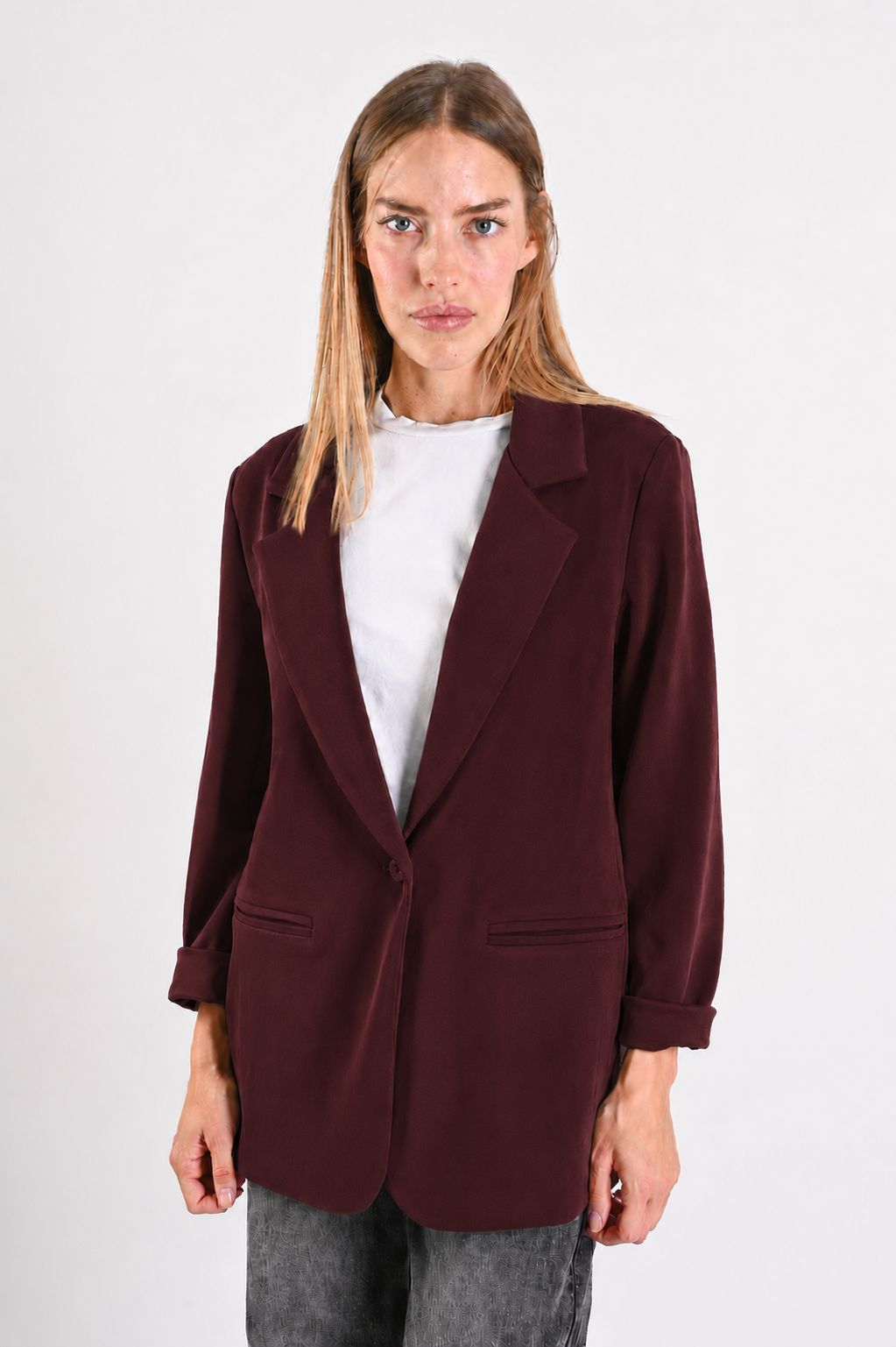 551f3f81-8837-44e0-bd2a-c1e183c6afc4 BLAZER IN TESSUTO MORBIDO EFFETTO TUTA - Vino, S