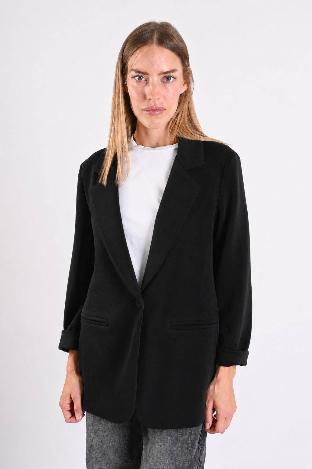 595378ea-bcbe-4bf8-80c0-7ec677b2dc16 BLAZER IN TESSUTO MORBIDO EFFETTO TUTA - Nero, S