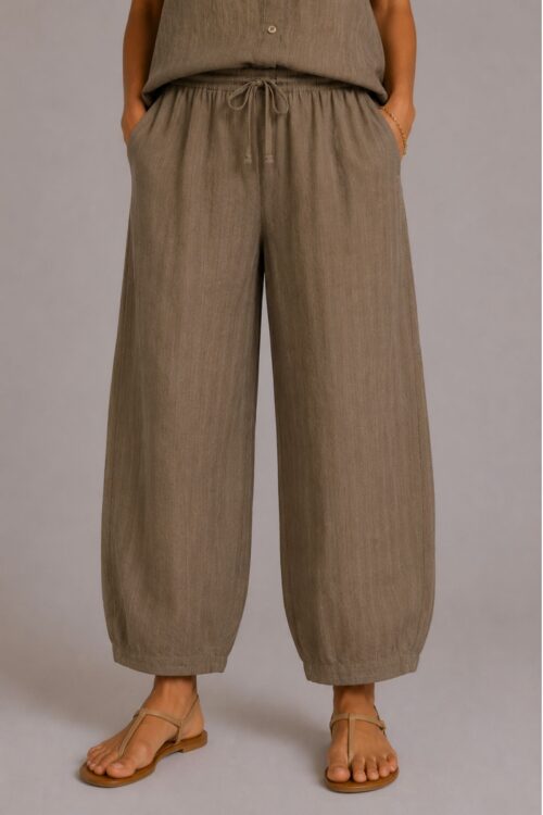 PANTALONI CON COULISSE A RIGHE IN LINO