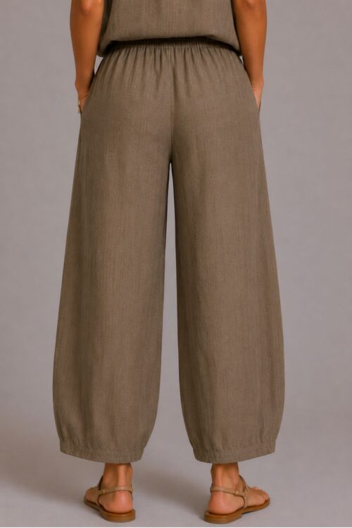 Alternative view of PANTALONI CON COULISSE A RIGHE IN LINO