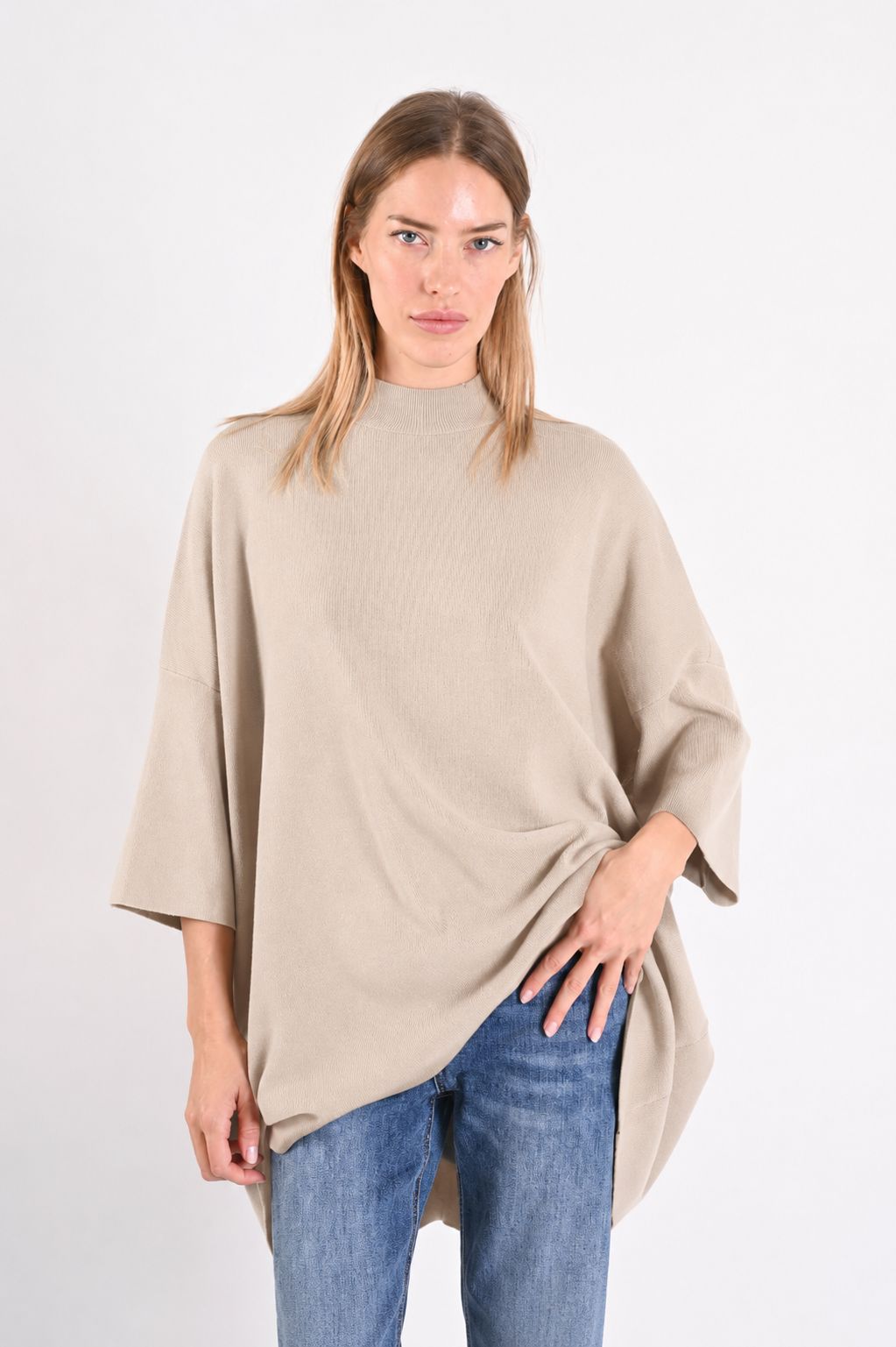 68c6dc8d-e143-47dd-9a30-00927dbc78f7 MAGLIA LUNGA CON MANICHE A 3/4 - Beige, TU