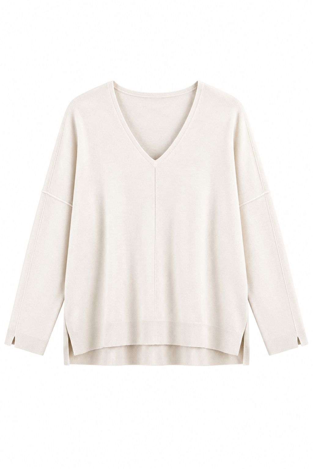 6da7c094-38fb-48f0-b592-a1e87a8294be MAGLIA SCOLLO A V CON DETTAGLIO CUCITURA CENTRALE - Panna, TU