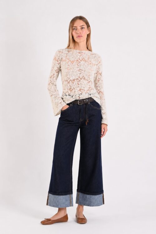 Alternative view of JEANS PALAZZO CROPPED CON MAXI RISVOLTO