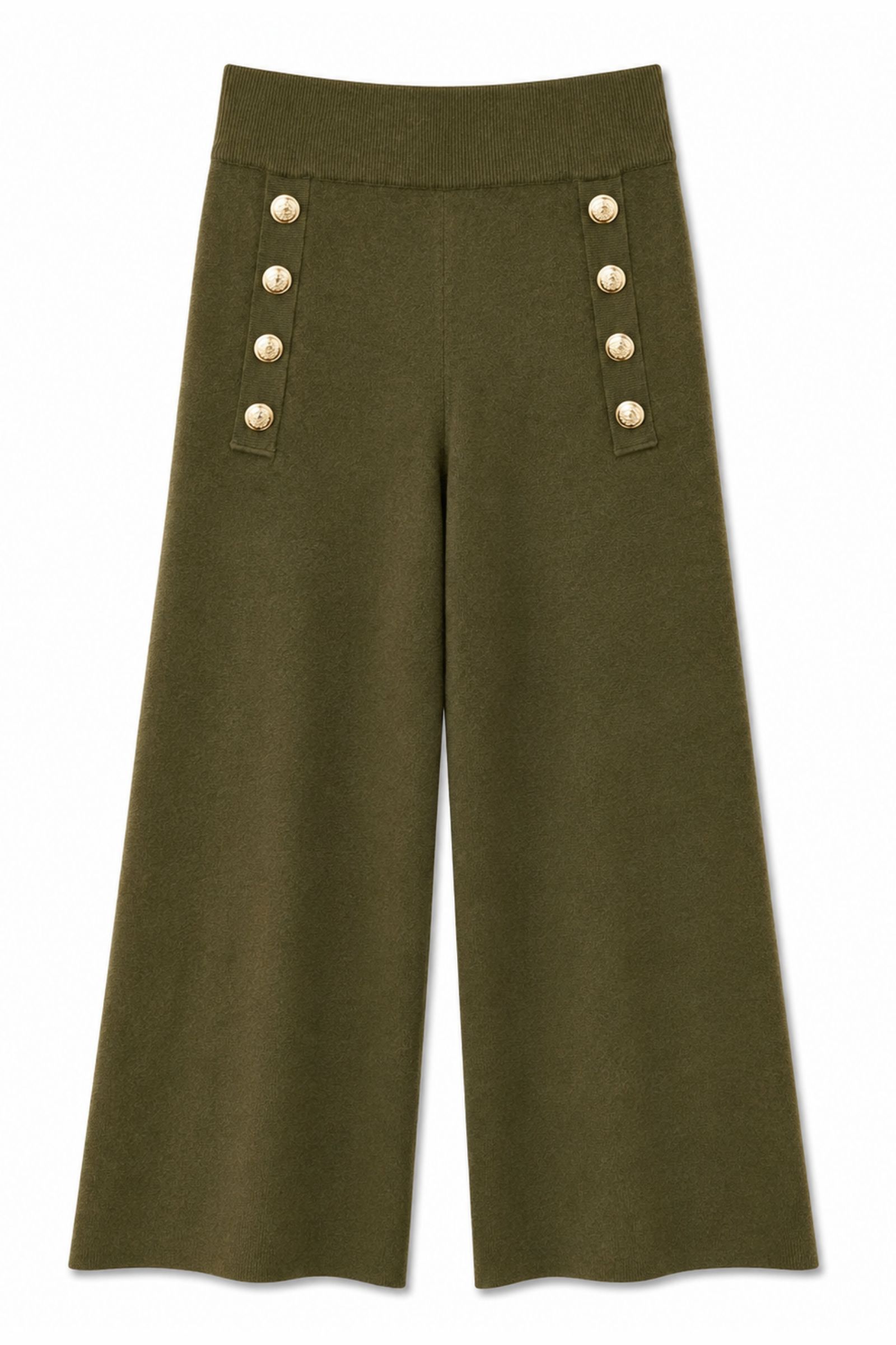 70 PANTALONI IN MAGLIA CON BOTTONI DORATI - Militare, TU