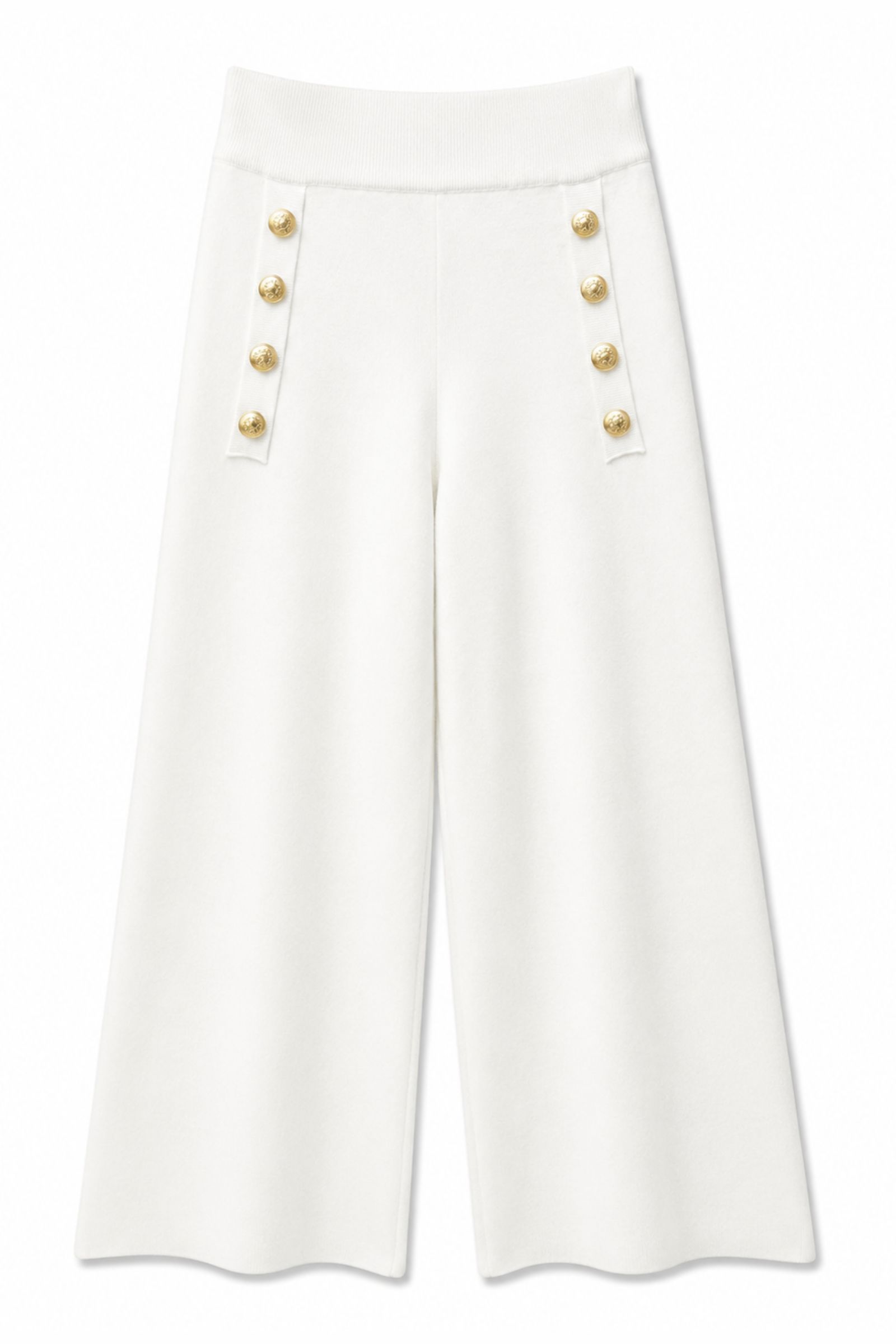 73 PANTALONI IN MAGLIA CON BOTTONI DORATI - Panna, TU