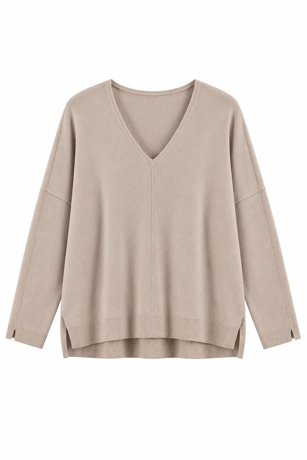 73410947-f846-4963-8e94-3998220b886c MAGLIA SCOLLO A V CON DETTAGLIO CUCITURA CENTRALE - Tortora, TU