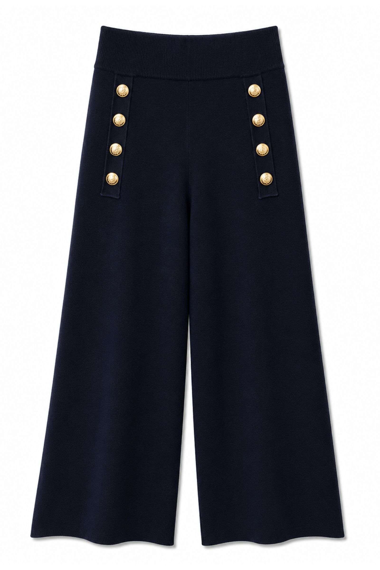 75 PANTALONI IN MAGLIA CON BOTTONI DORATI - Blu, TU