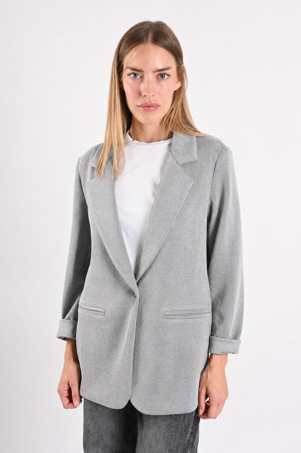 7a61f8a9-c471-4cd5-946f-7bad7564cb61 BLAZER IN TESSUTO MORBIDO EFFETTO TUTA - Grigio, S