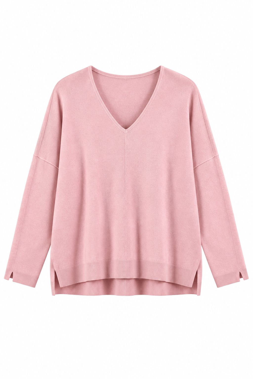 7acc0e57-ec70-4ee0-bb14-a648cd1e002c MAGLIA SCOLLO A V CON DETTAGLIO CUCITURA CENTRALE - Rosa, TU