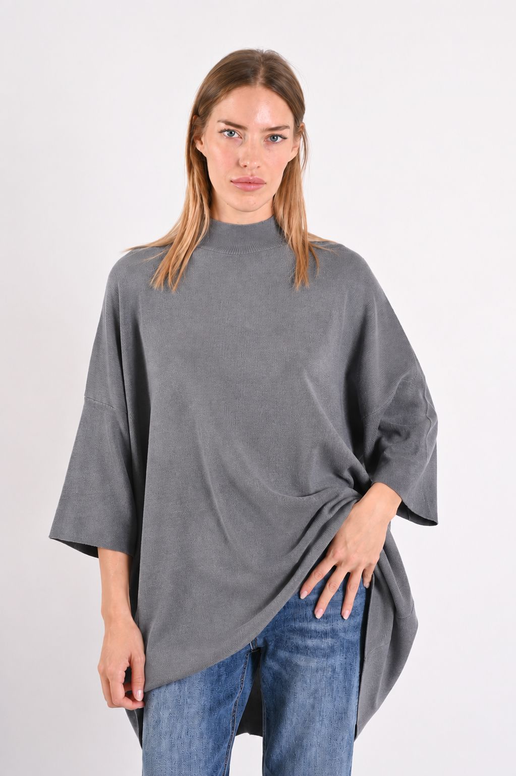 94d0d7af-6174-48dc-b33b-bcdd72677d27 MAGLIA LUNGA CON MANICHE A 3/4 - Grigio, TU