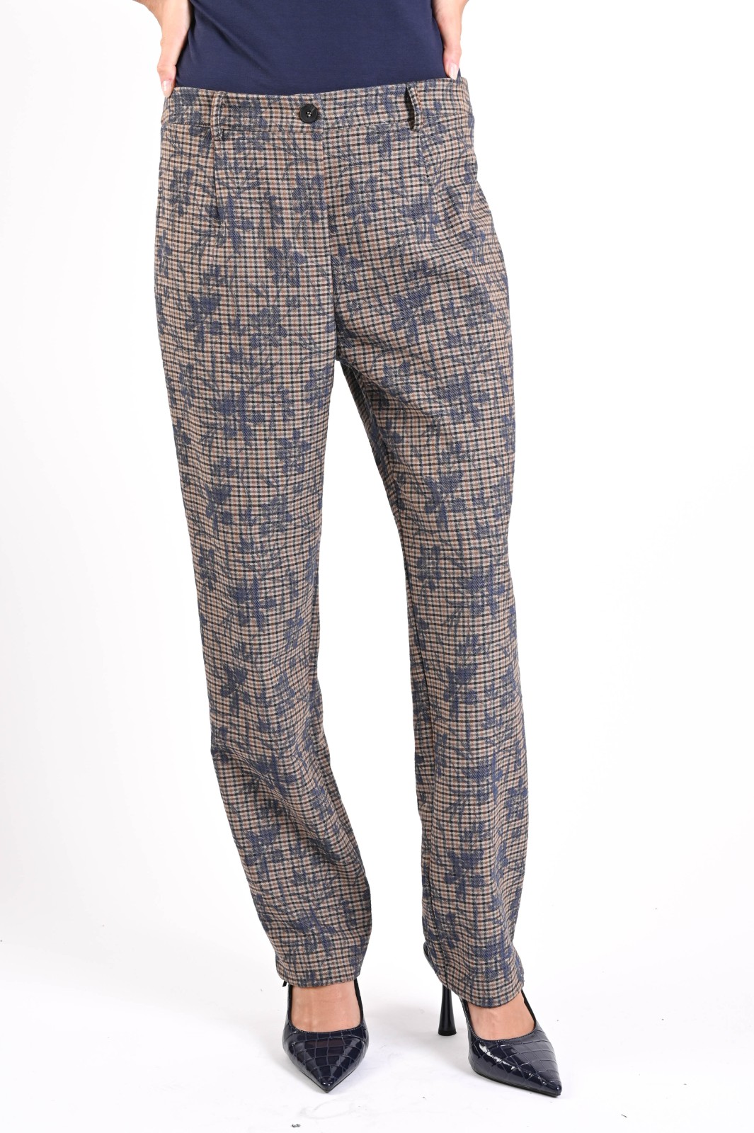 PANTALONI A QUADRI SLIM FIT CON RICAMI - immagine 2