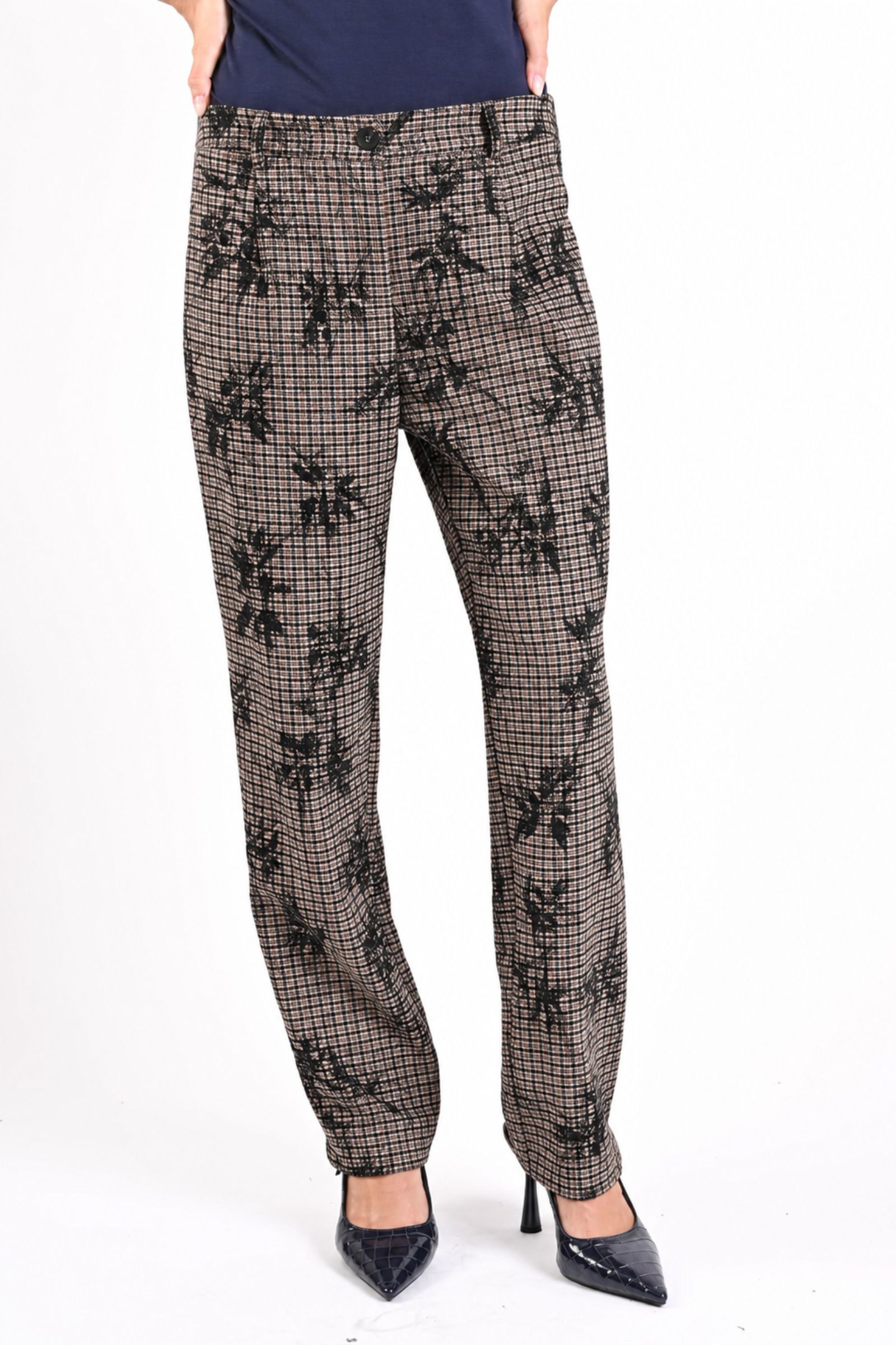 AM927-06_NERO PANTALONI A QUADRI SLIM FIT CON RICAMI - Nero, L