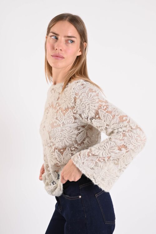 Alternative view of BLUSA SEMITRASPARENTE IN PIZZO FLOREALE CON MANICHE A CAMPANA