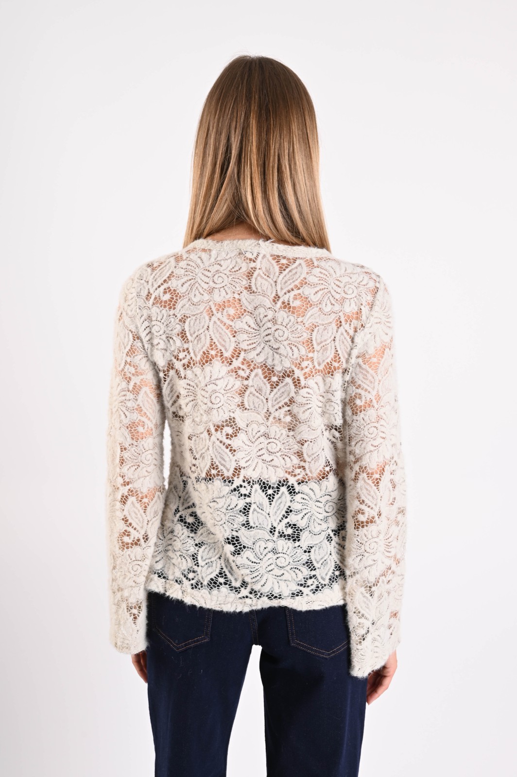 BLUSA SEMITRASPARENTE IN PIZZO FLOREALE CON MANICHE A CAMPANA - immagine 3