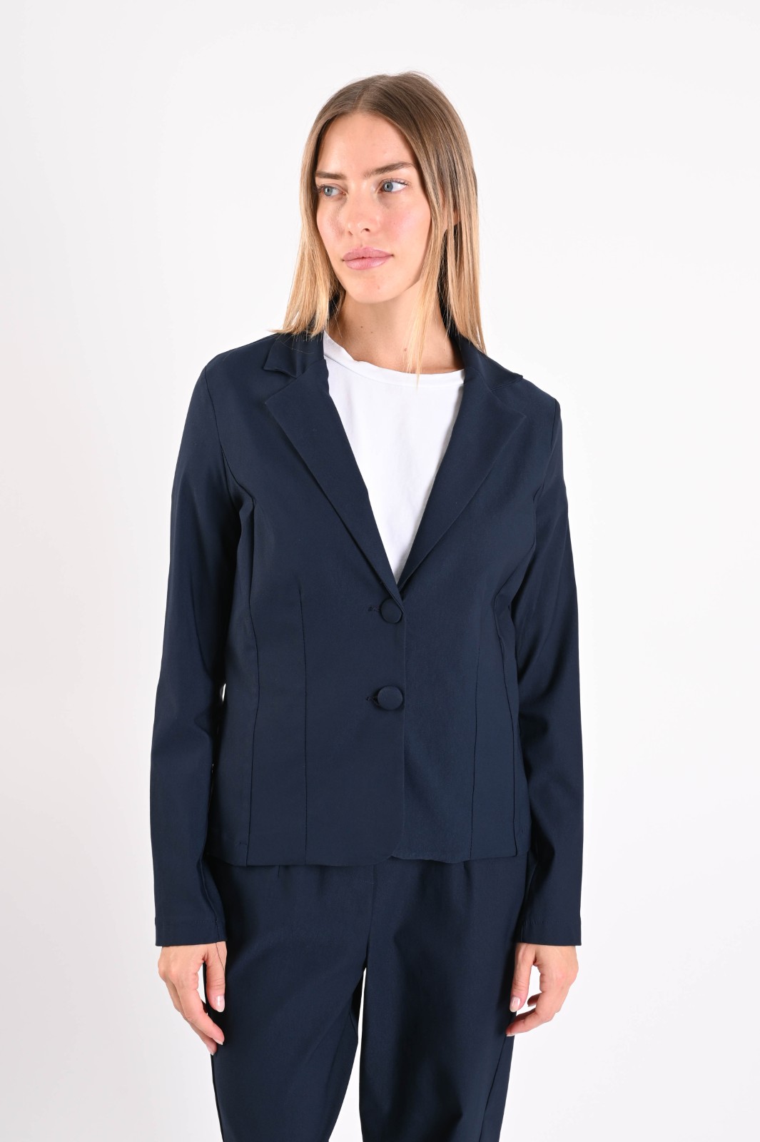 AM934-06_BLU GIACCA BLAZER IN BENGALINA MONOPETTO - Blu, M