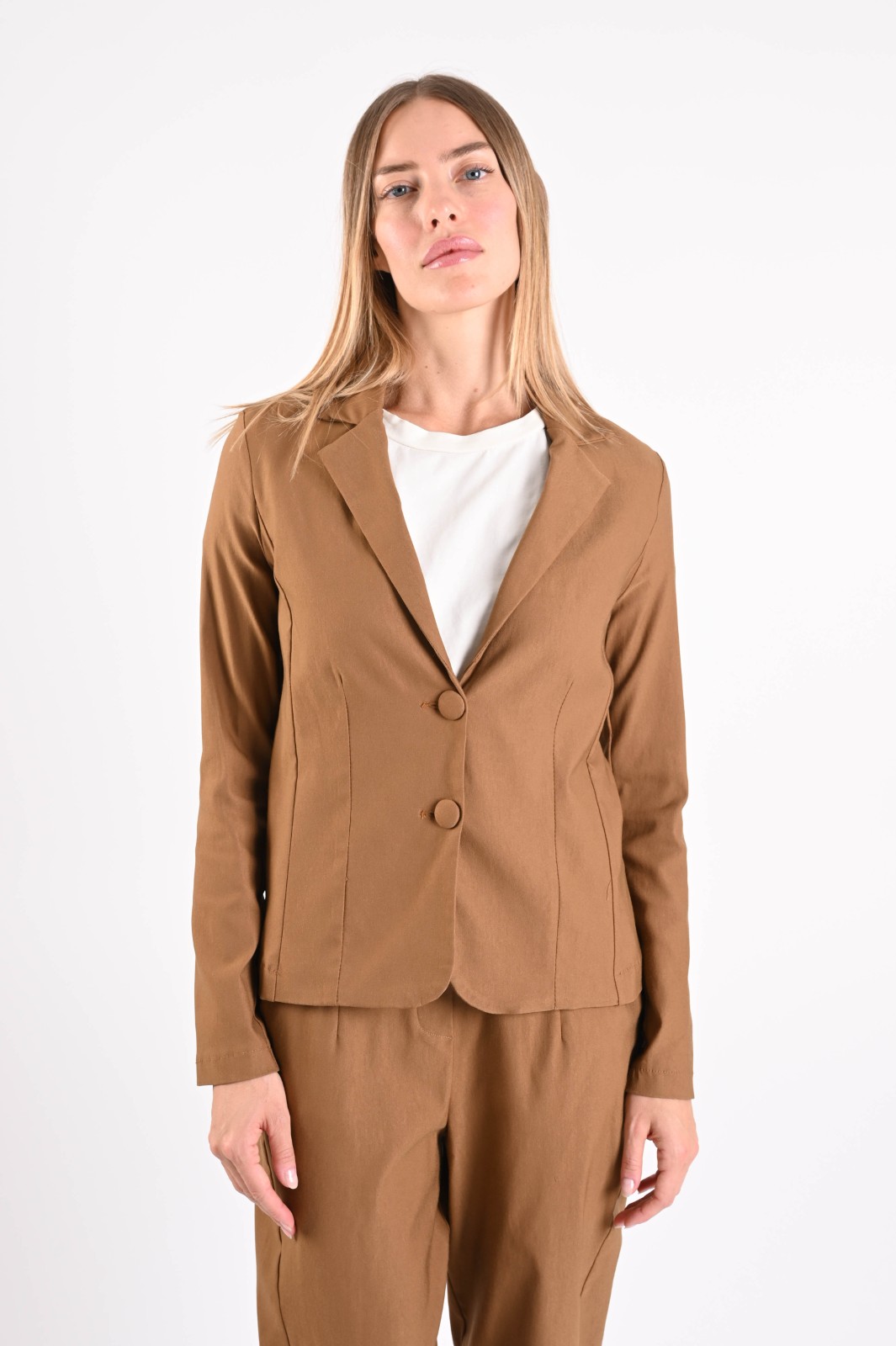 AM934-06_CAMMELLO GIACCA BLAZER IN BENGALINA MONOPETTO - Cammello, L