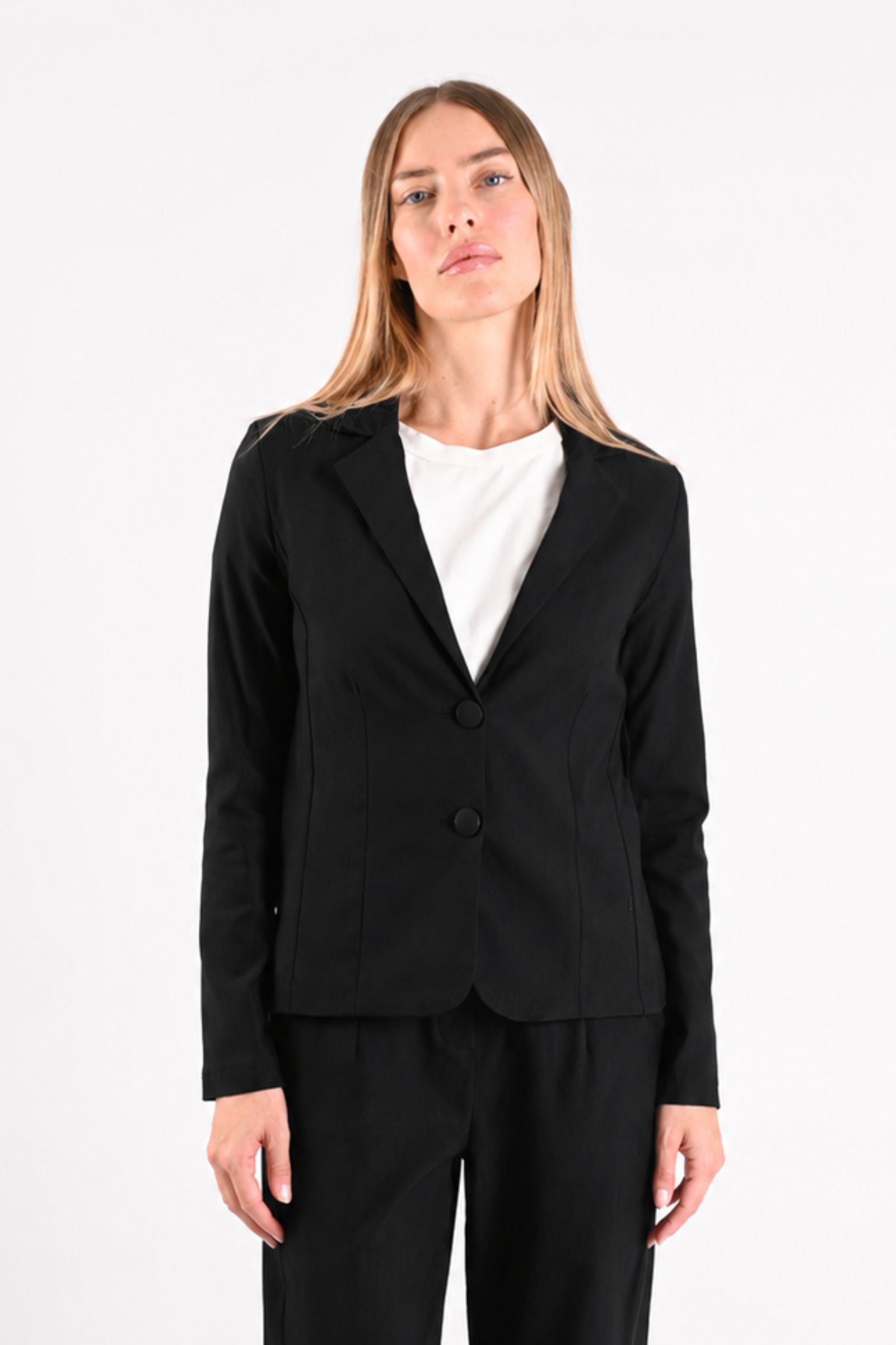 AM934-06_NERO GIACCA BLAZER IN BENGALINA MONOPETTO - Nero, S