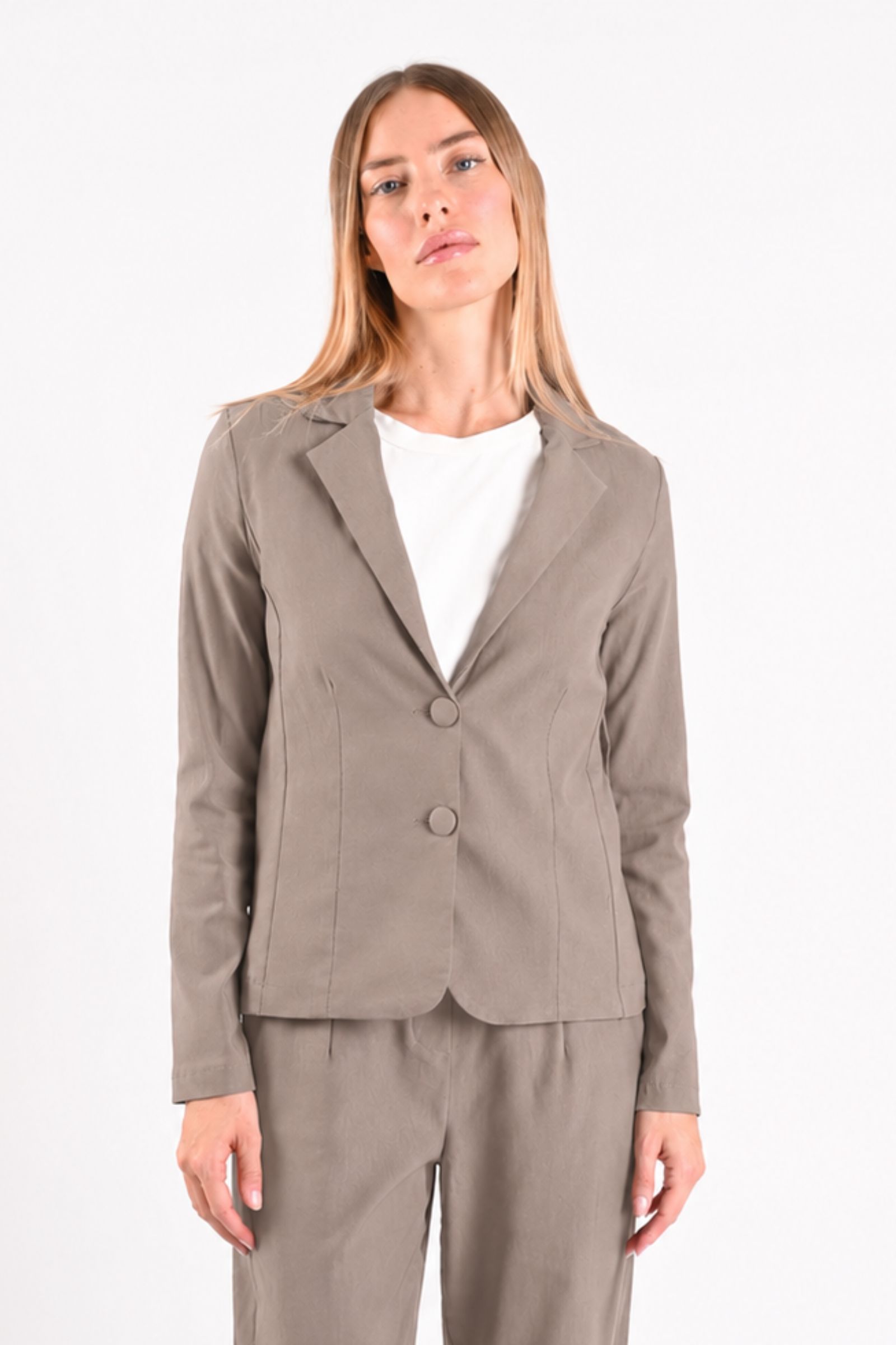 AM934-06_TORTORA GIACCA BLAZER IN BENGALINA MONOPETTO - Tortora, S