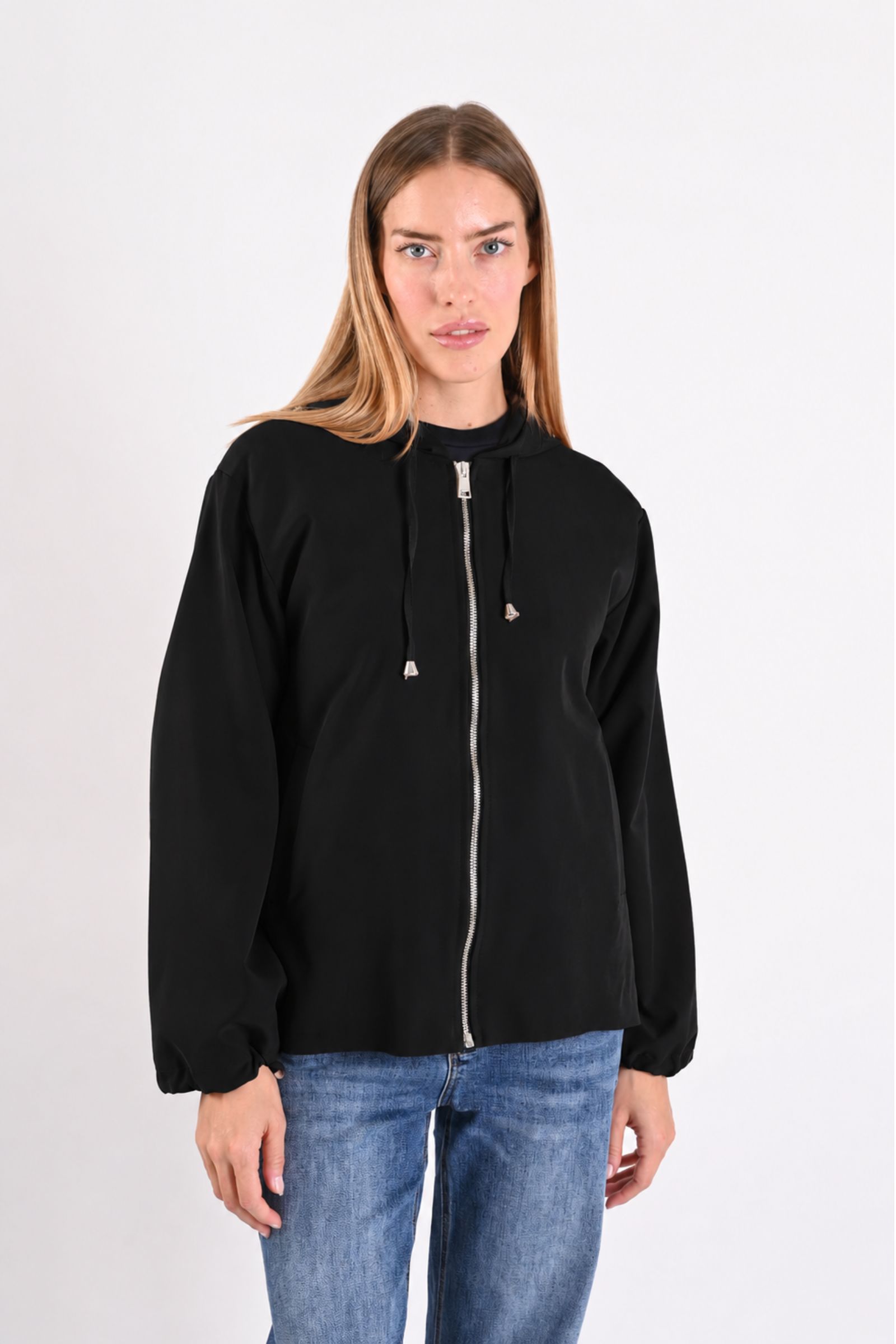 AM936-06_NERO GIACCA BOMBER LEGGERA CON ZIP - Nero, S