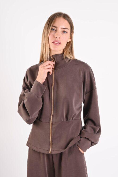GIACCA CON ZIP IN TESSUTO MORBIDO EFFETTO TUTA