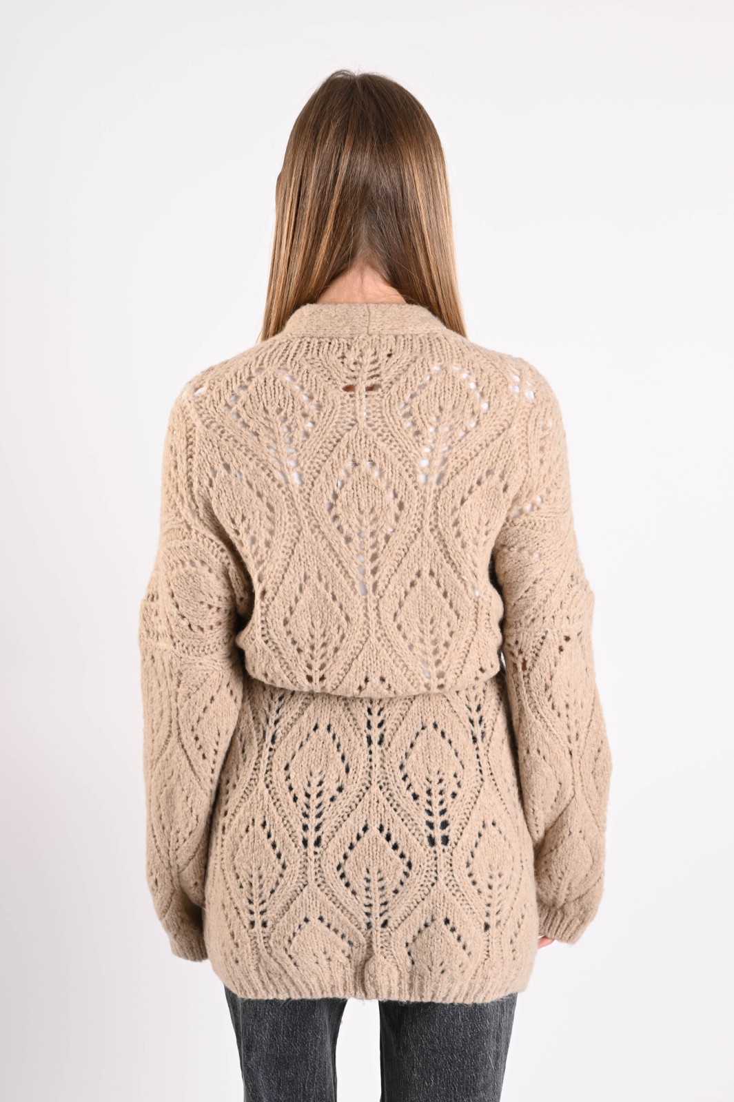 CARDIGAN LUNGO TRAFORATO CON CINTURA - immagine 3