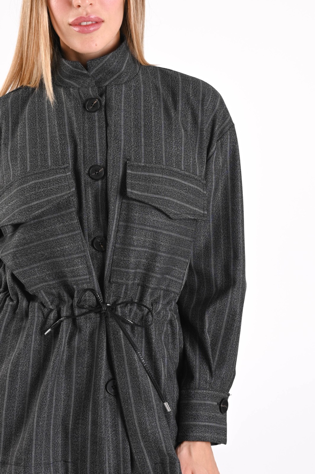 GIACCA CAMICIA GESSATA CON COULISSE IN VITA - immagine 2