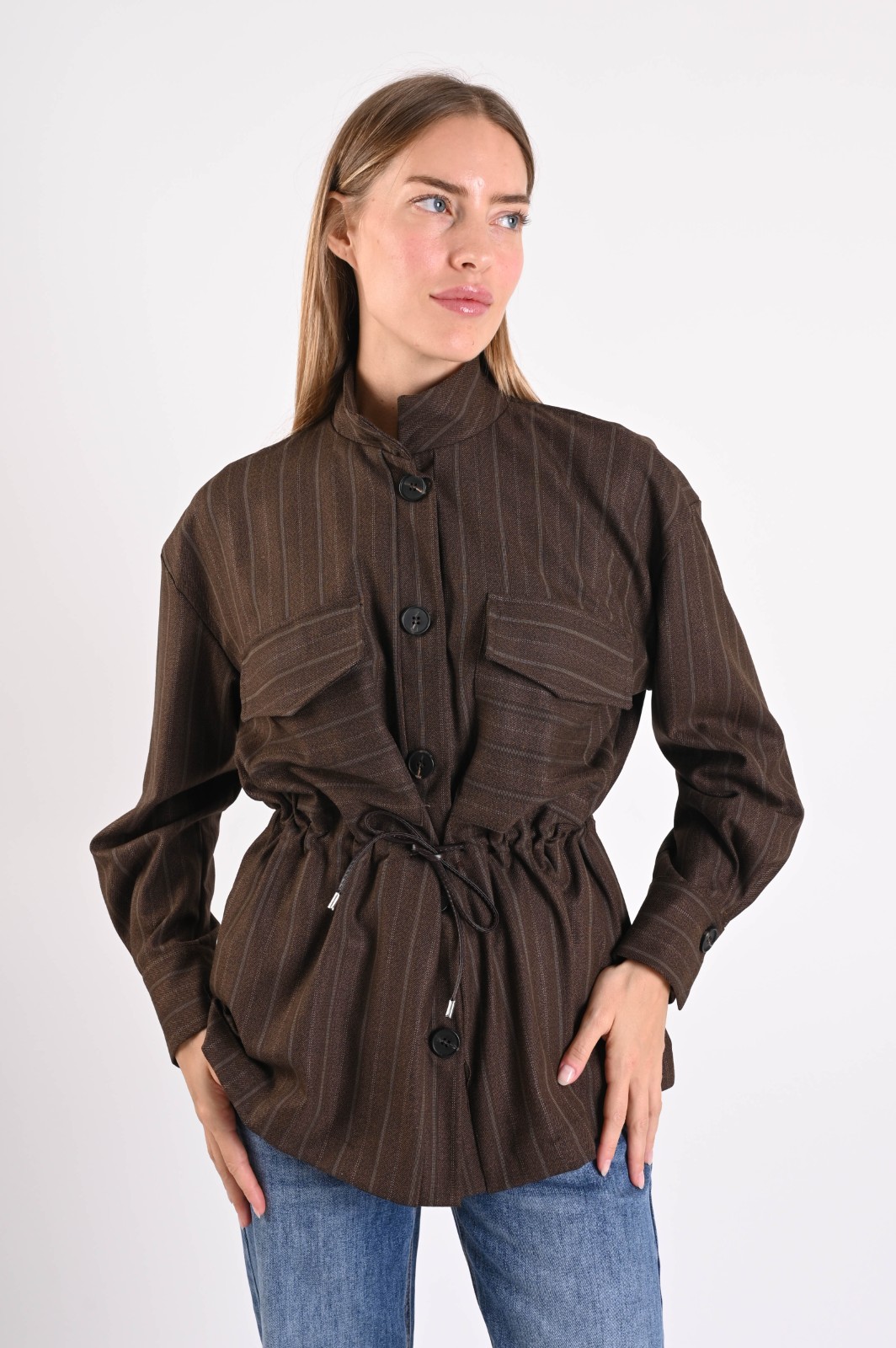 LM0866-06_MORO GIACCA CAMICIA GESSATA CON COULISSE IN VITA - Moro, S