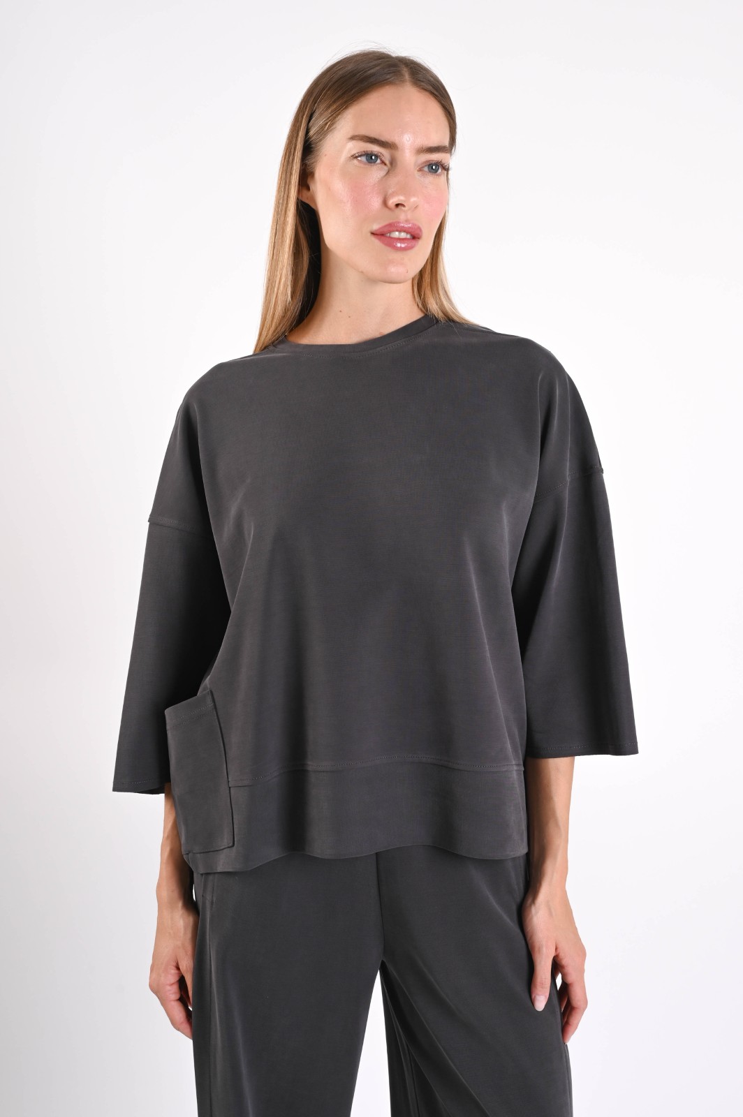 LM15005-06_GRIGIO MAGLIA MORBIDA CON MANICHE A 3/4 - Grigio, S