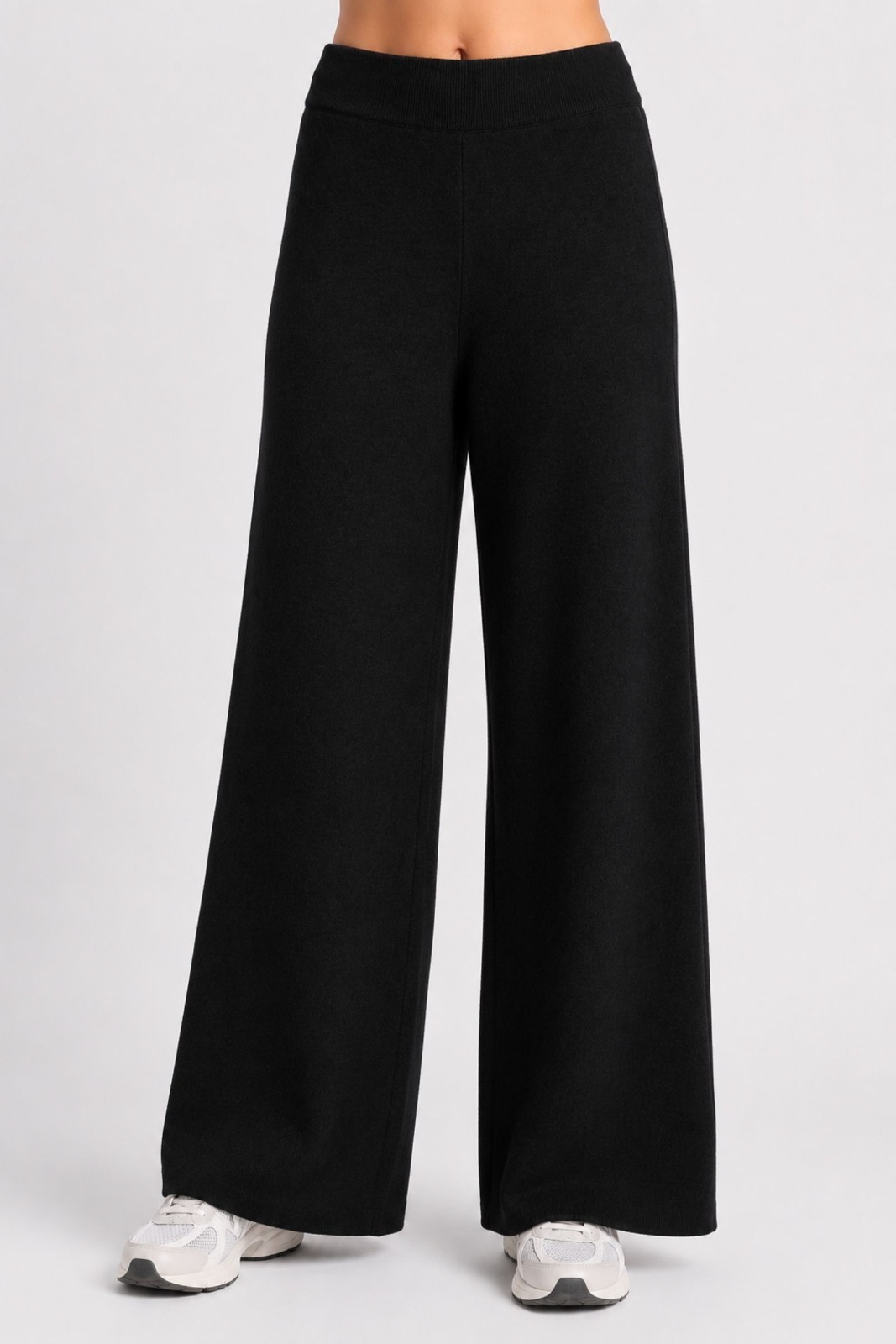 M8349-06_NERO PANTALONI A PALAZZO IN MAGLIA - Nero, TU