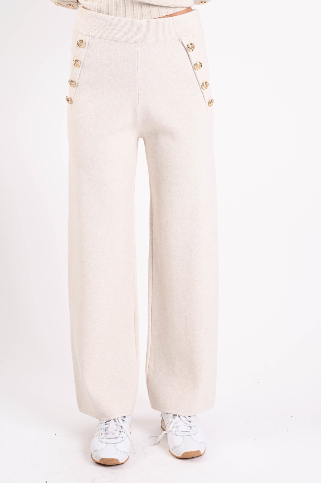 M9442-06_GESSO PANTALONI IN MAGLIA CON BOTTONI DORATI - Gesso, TU