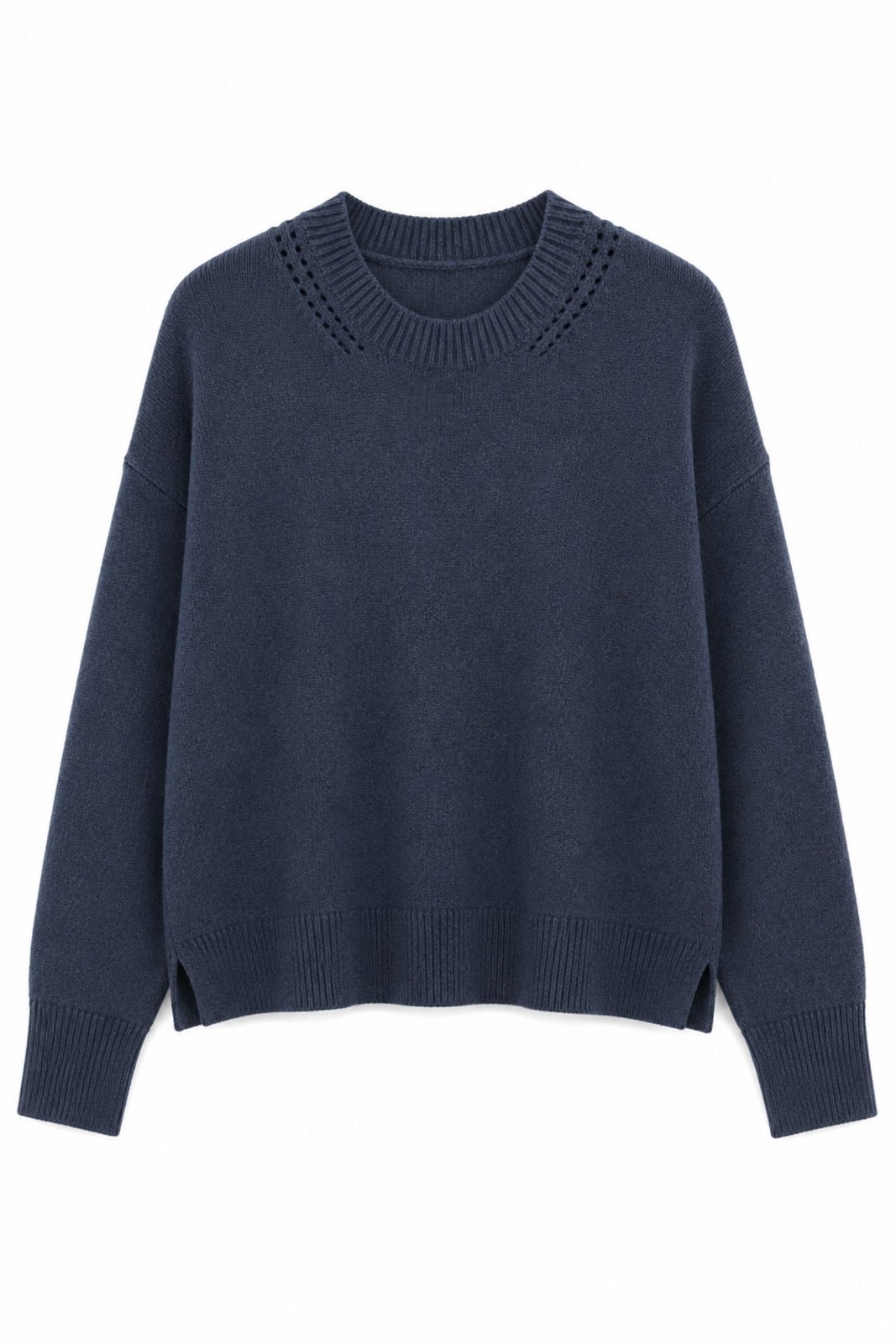 M9653-06_BLU MAGLIA CON DETTAGLIO TRAFORATO SUL COLLO - Blu, TU
