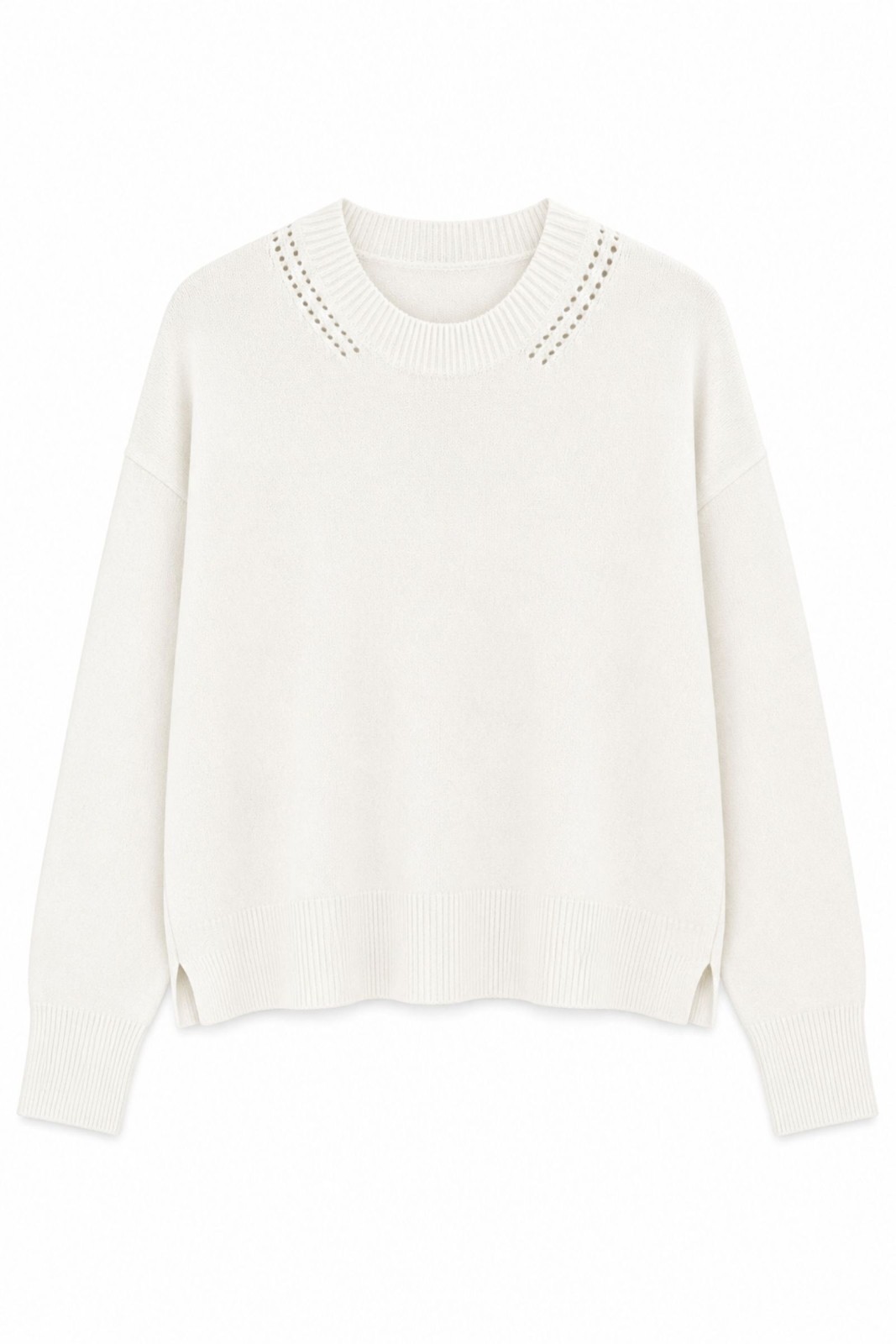 M9653-06_PANNA MAGLIA CON DETTAGLIO TRAFORATO SUL COLLO - Panna, TU