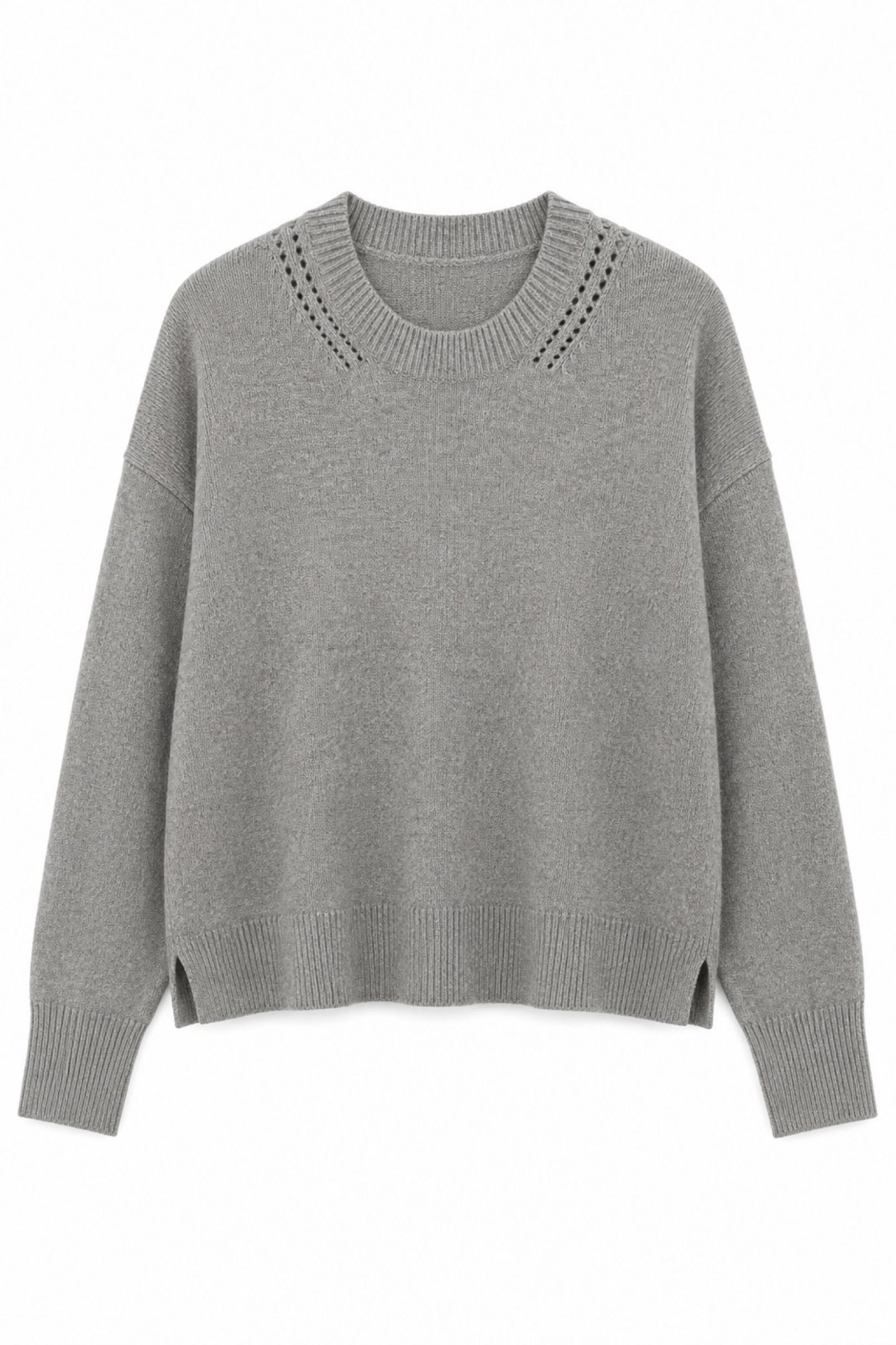 M9653-06_TORTORA MAGLIA CON DETTAGLIO TRAFORATO SUL COLLO - Tortora, TU