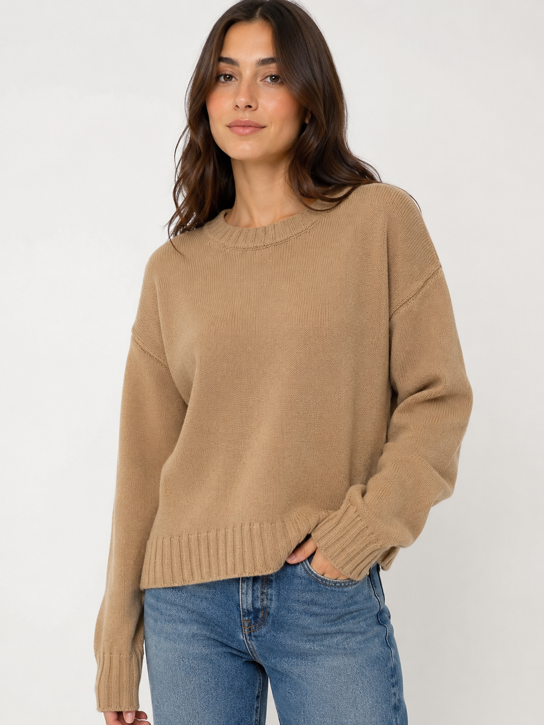 MD04144-06_CAMMELLO MAGLIONE MORBIDO GIROCOLLO IN LANA - Cammello, TU