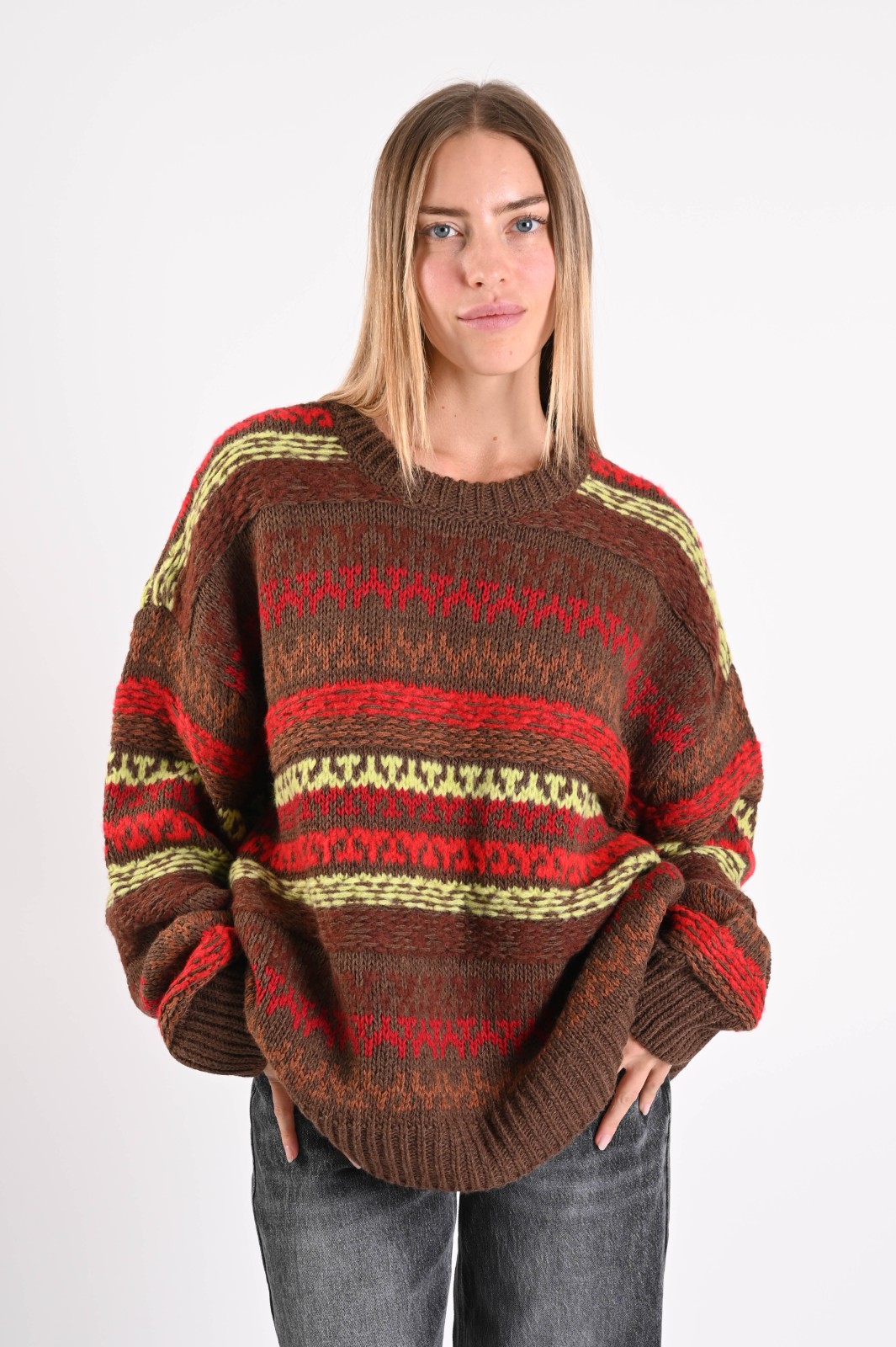 MD04198-06_MORO MAGLIONE JACQUARD OVERSIZE - Moro, TU