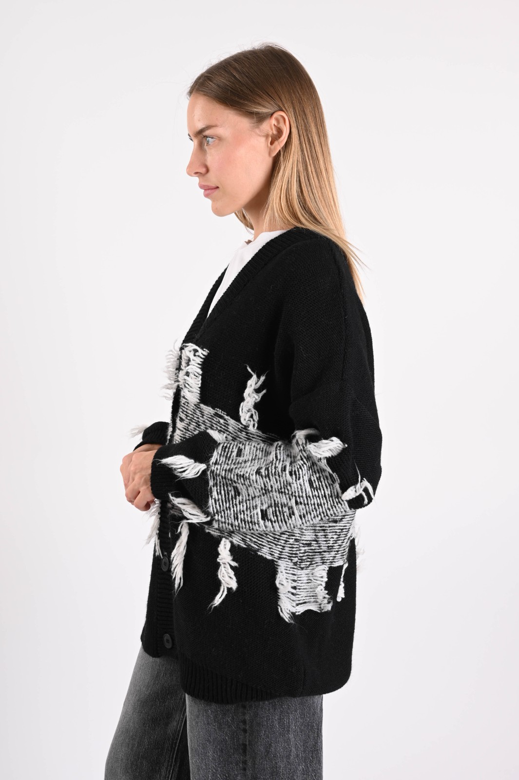 CARDIGAN JACQUARD CON FRANGE - immagine 2